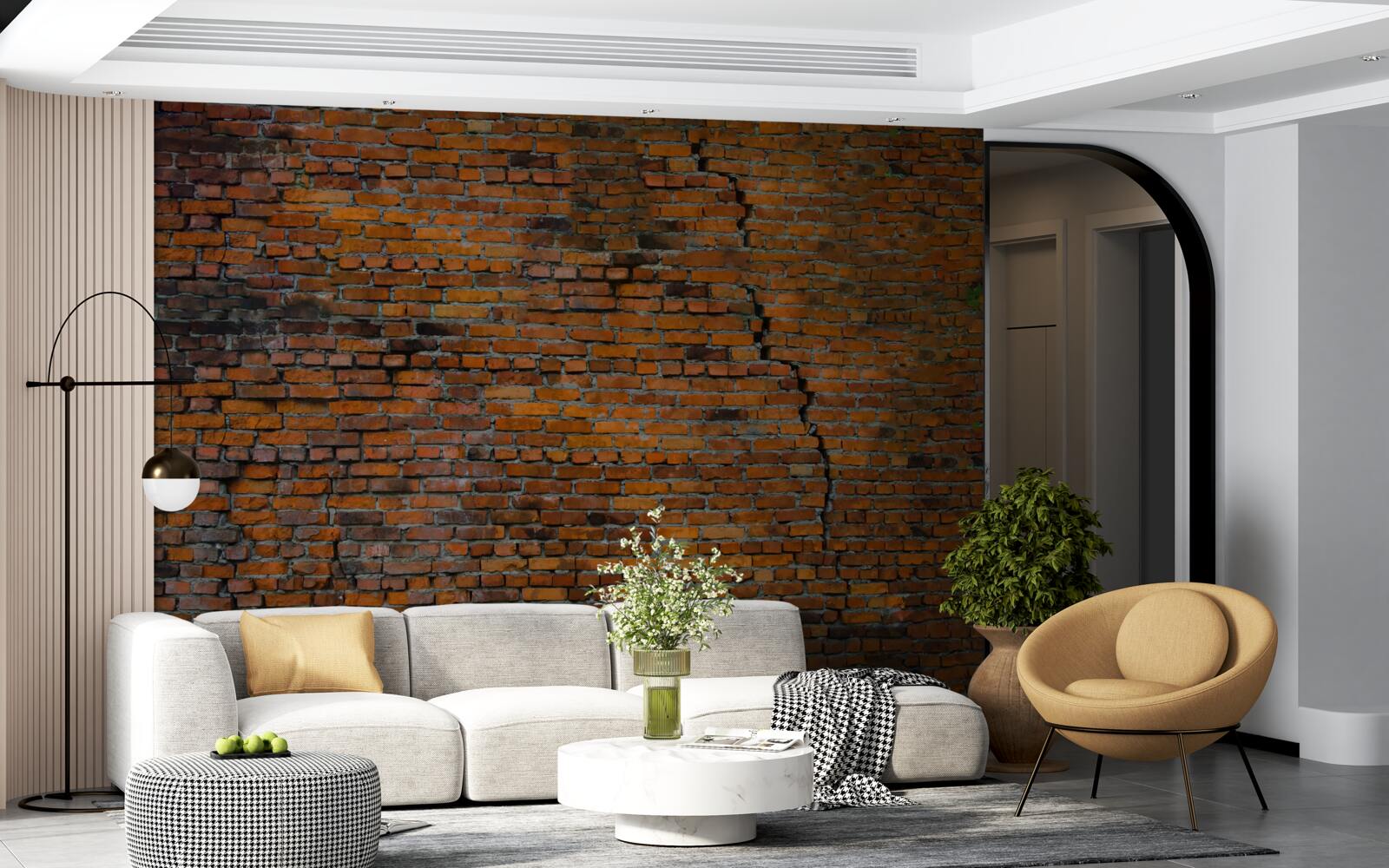 Papier peint grande fissure dans un mur de briques