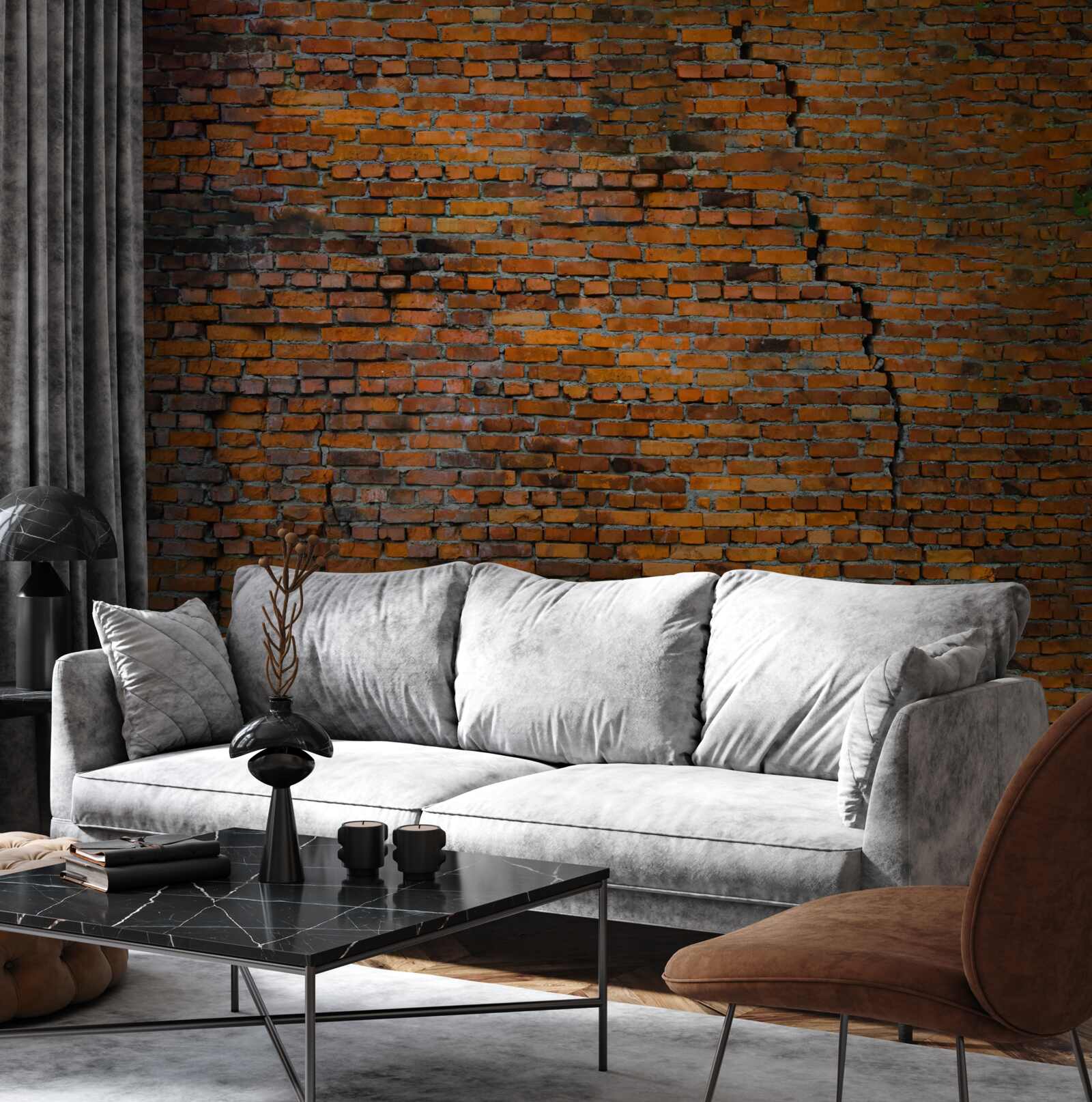 Papier peint grande fissure dans un mur de briques