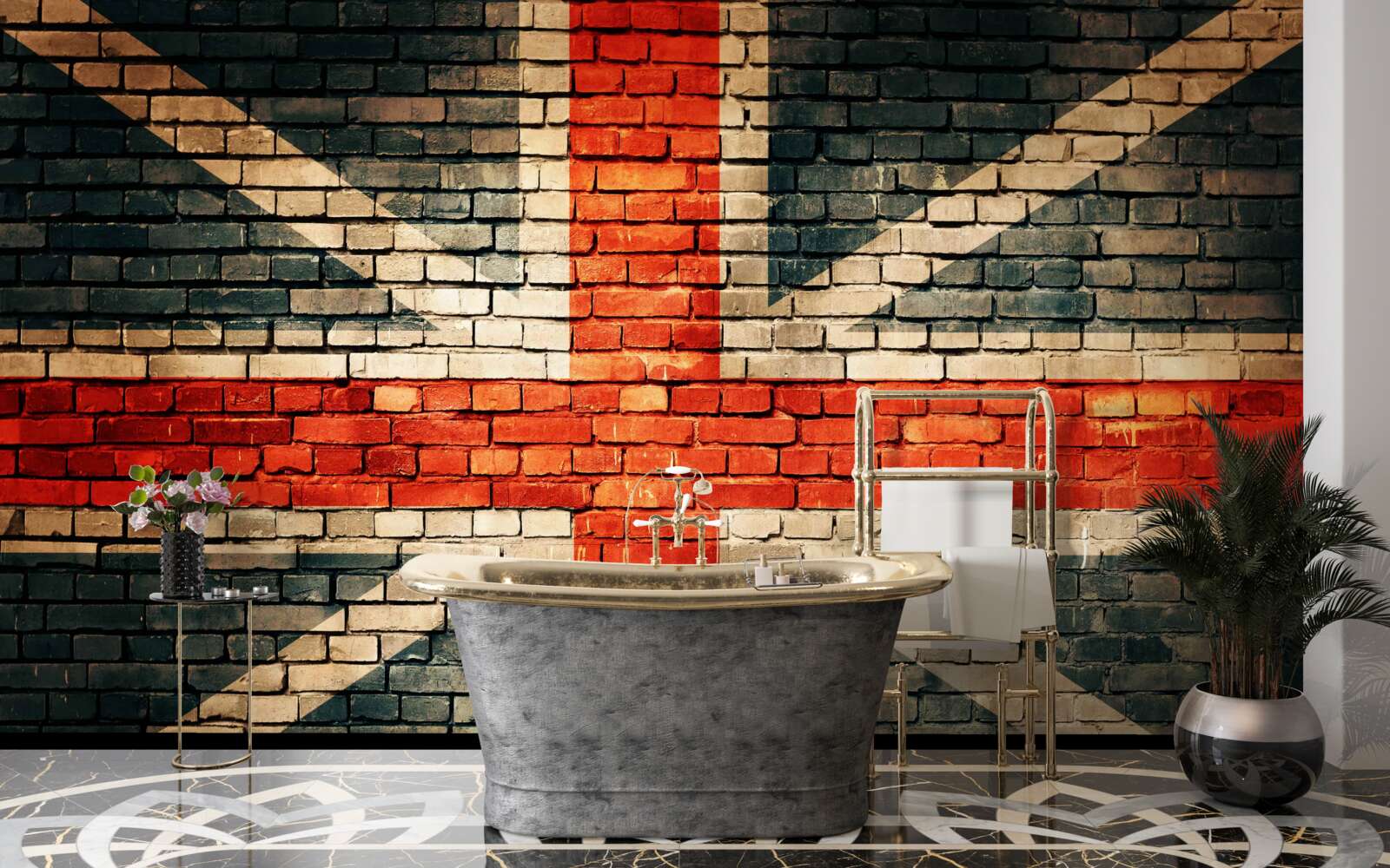Papier peint drapeau britannique sur un mur de briques