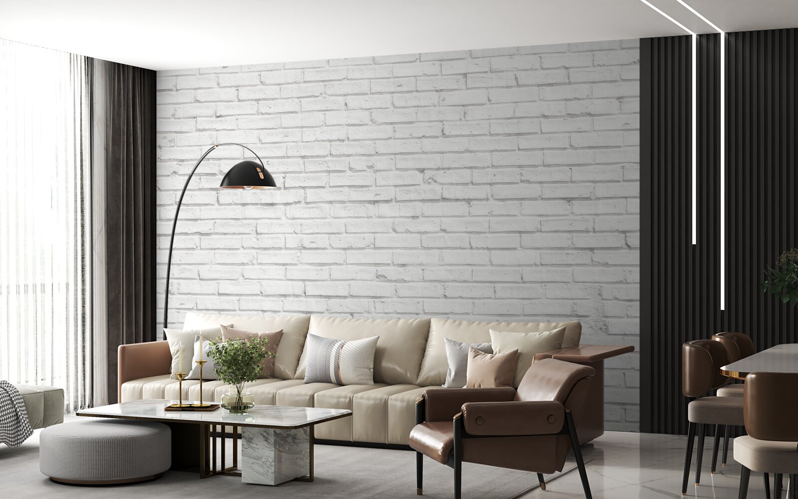 Papier peint base en brique blanche