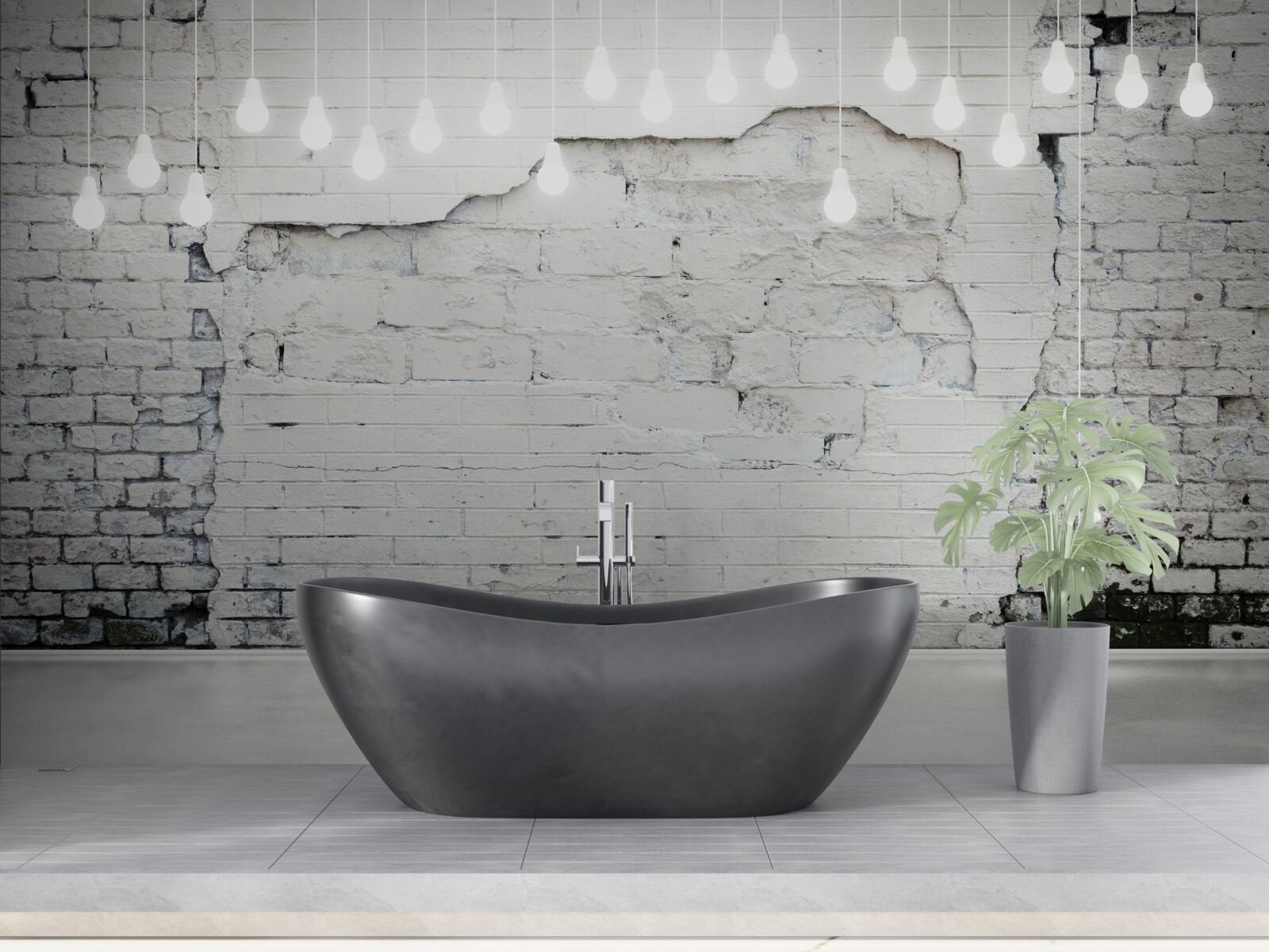 Papier peint mur de briques blanches et ampoules électriques