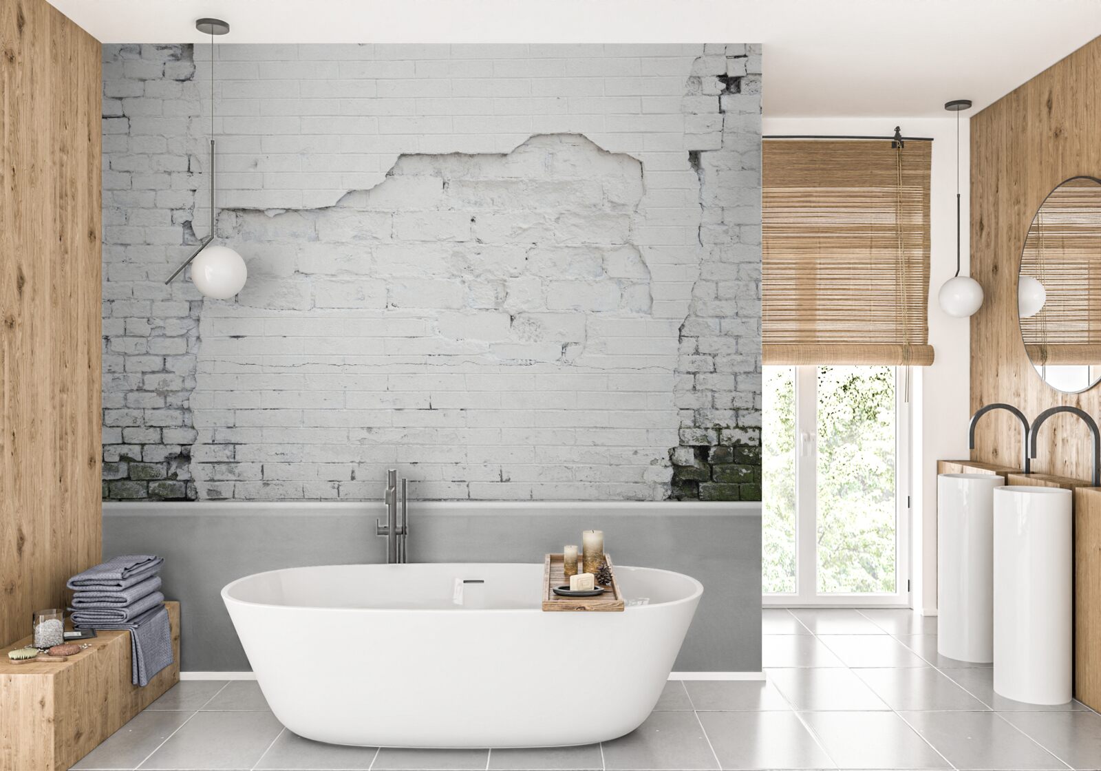 Papier peint la maçonnerie de briques exposée aux effets du temps