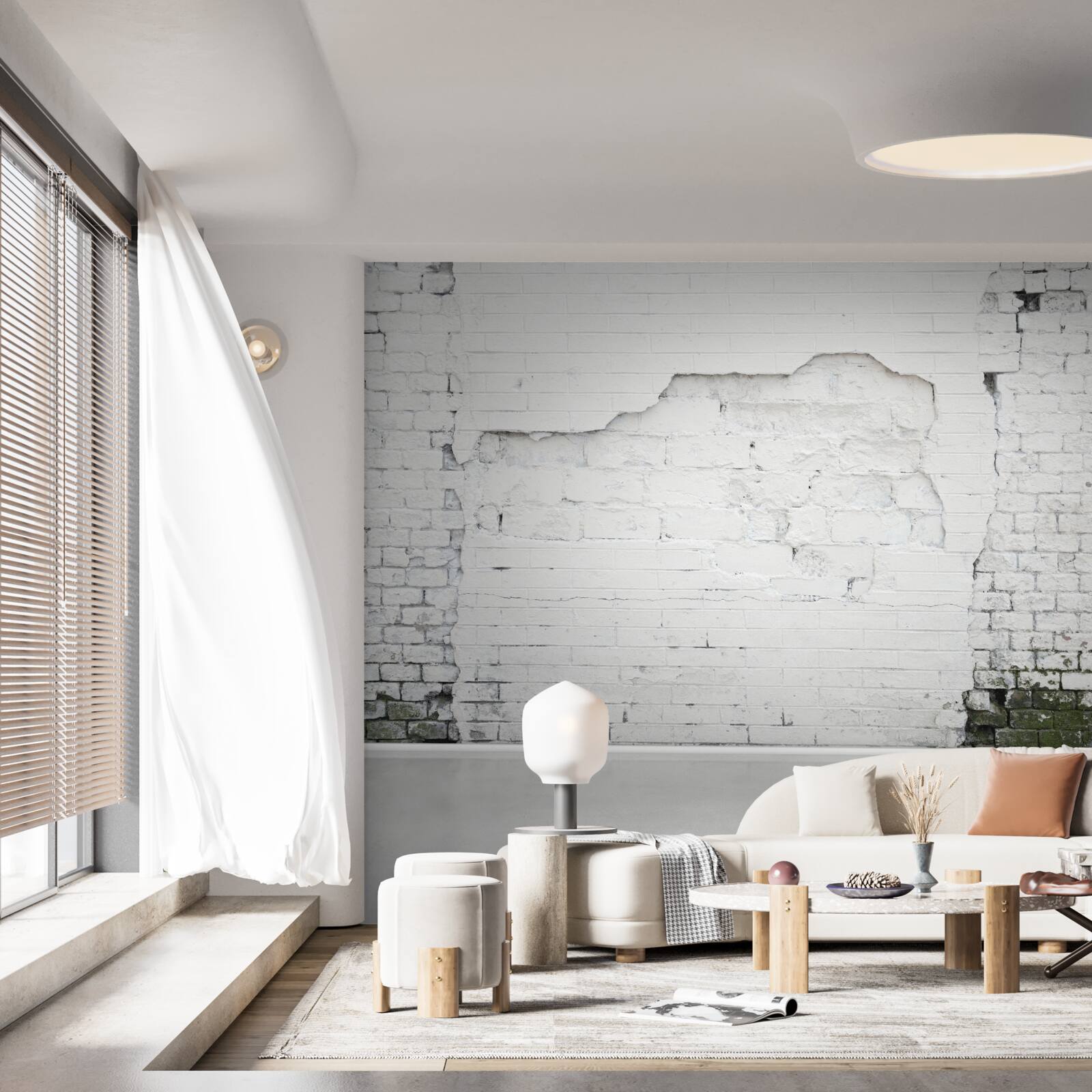 Papier peint la maçonnerie de briques exposée aux effets du temps