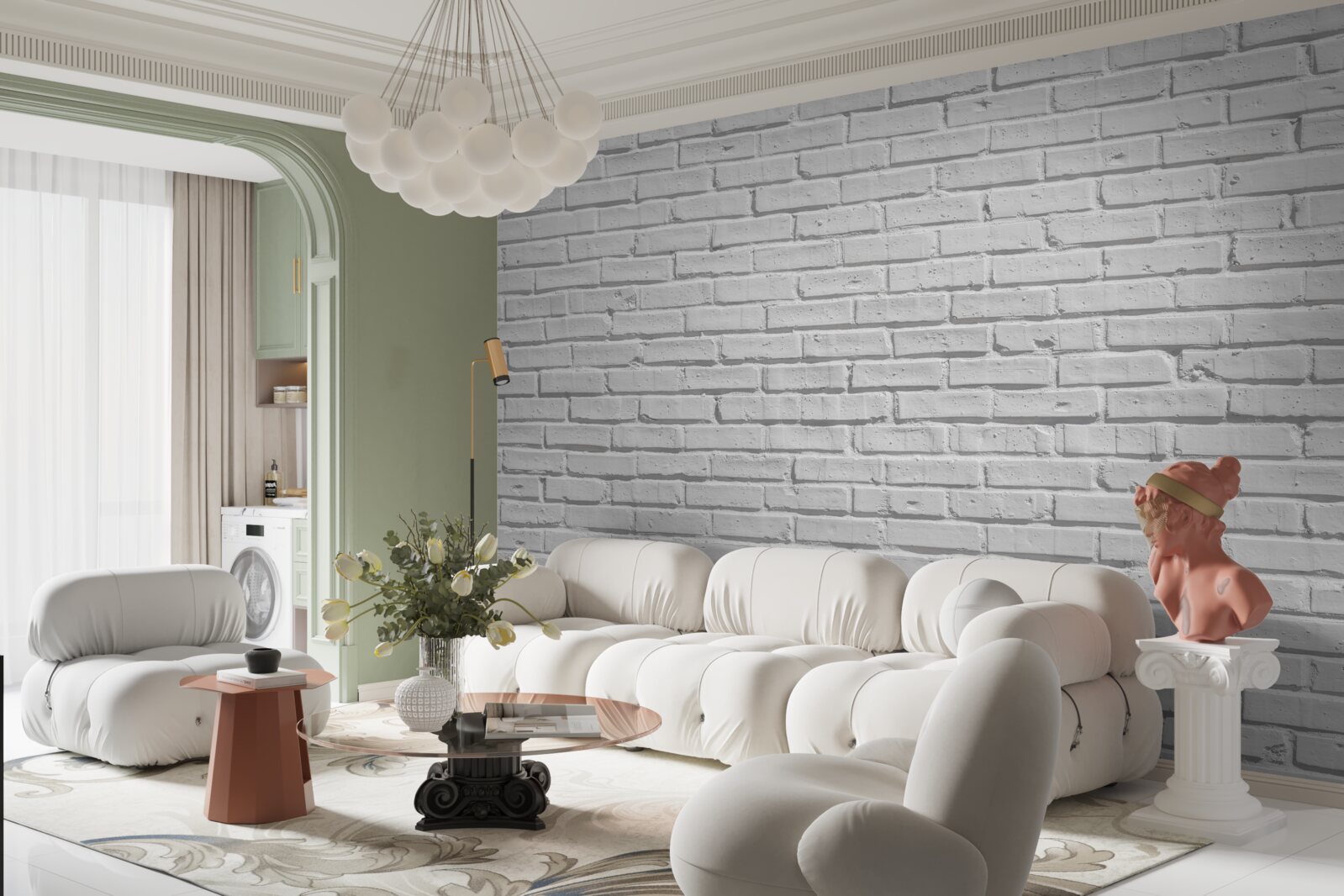 Papier peint Le mur de briques est peint en blanc