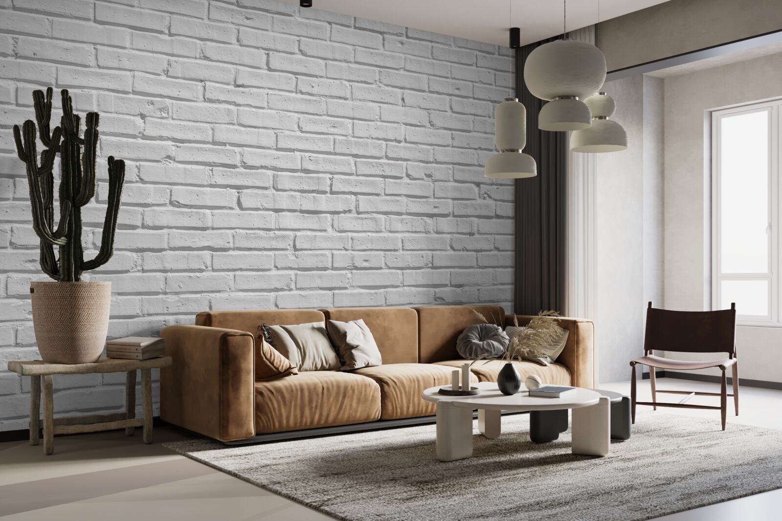 Papier peint Le mur de briques est peint en blanc