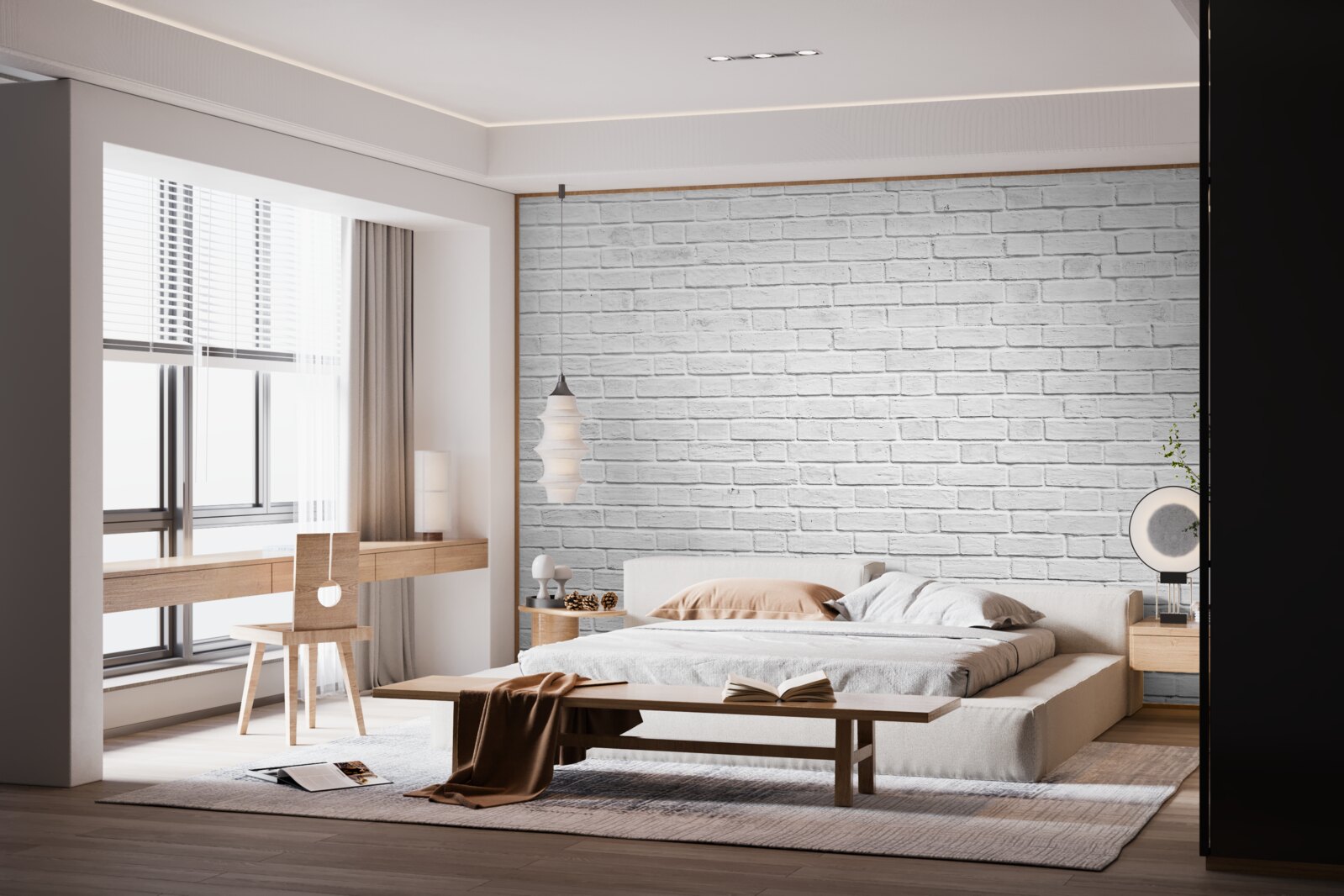 Papier peint bâtiment en briques blanches