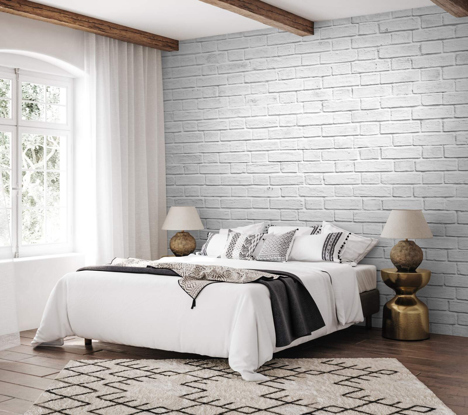 Papier peint bâtiment en briques blanches