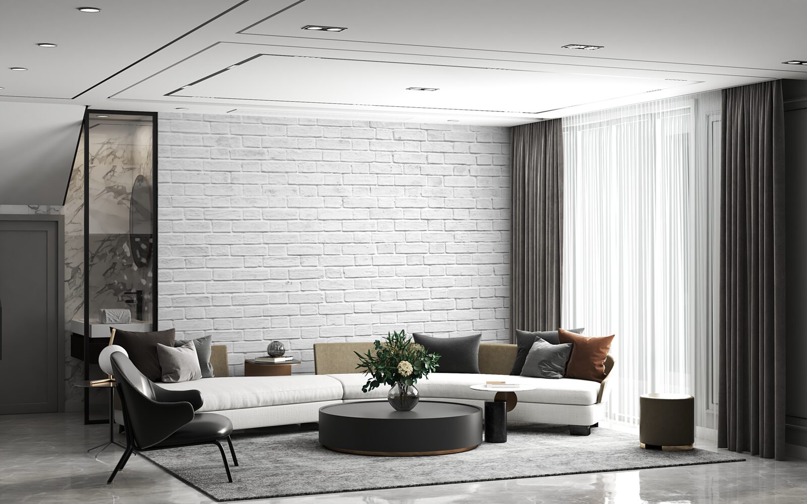 Papier peint bâtiment en briques blanches