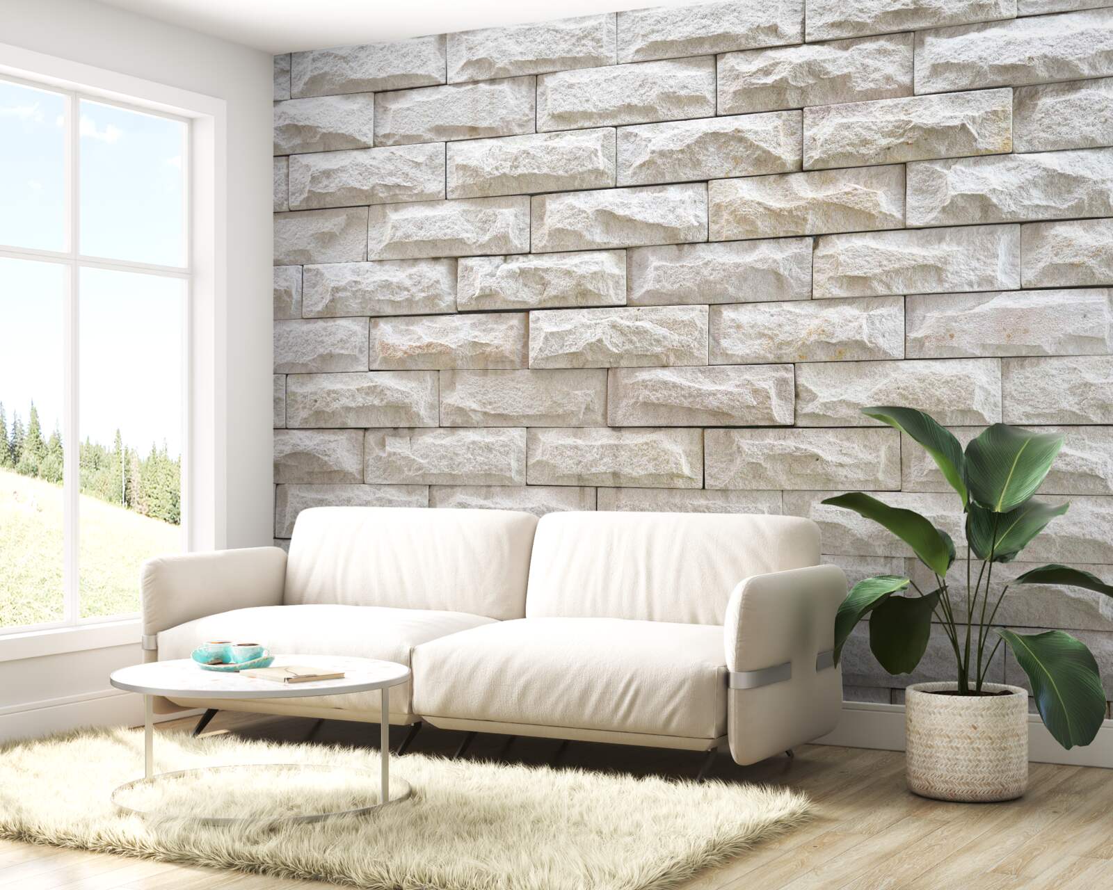 Papier peint mur en pierre claire