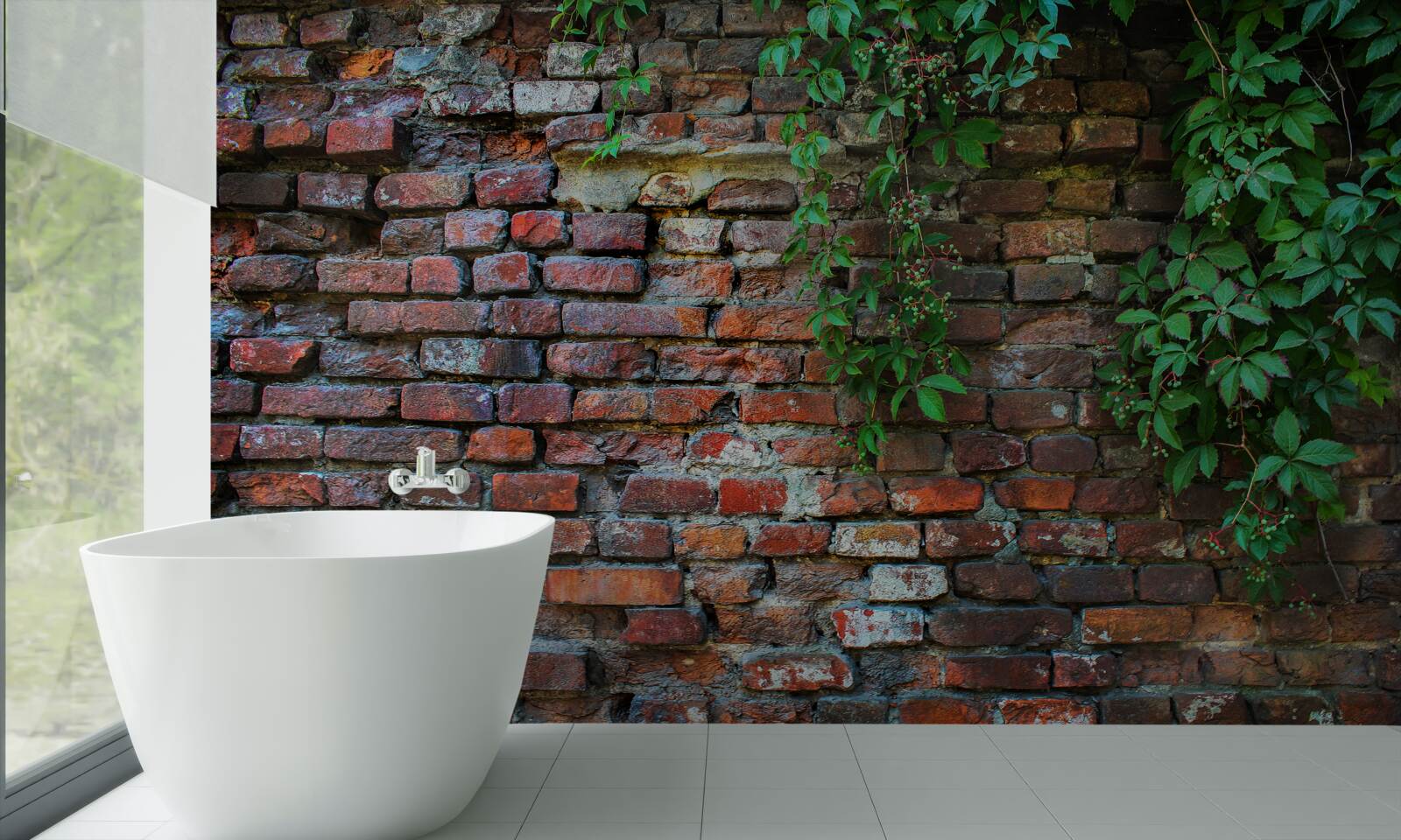 Papier peint le vieux mur de briques est décoré de verdure