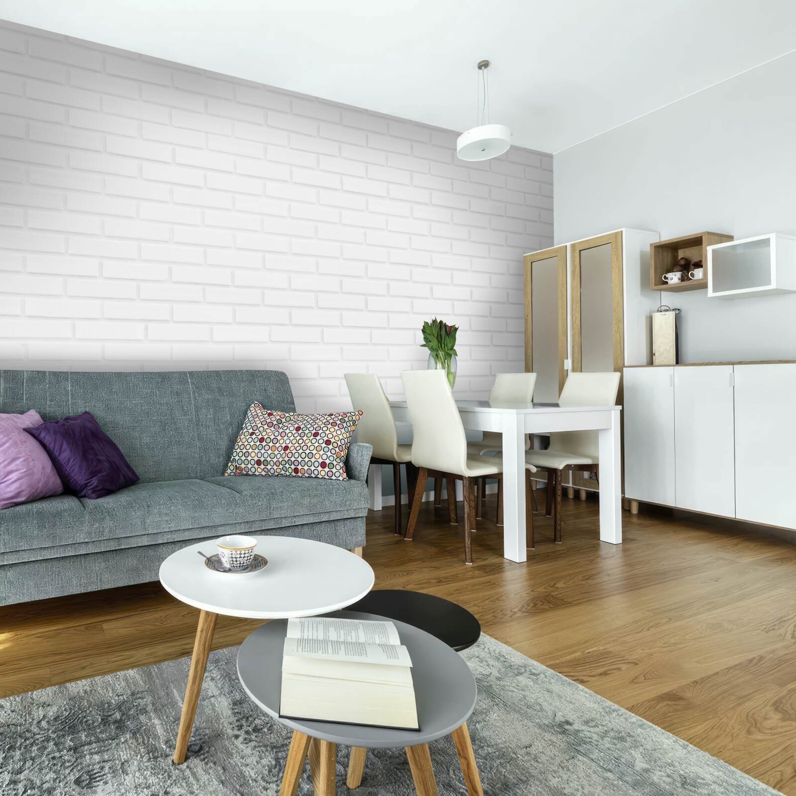 Papier peint le mur de briques est d'un blanc immaculé