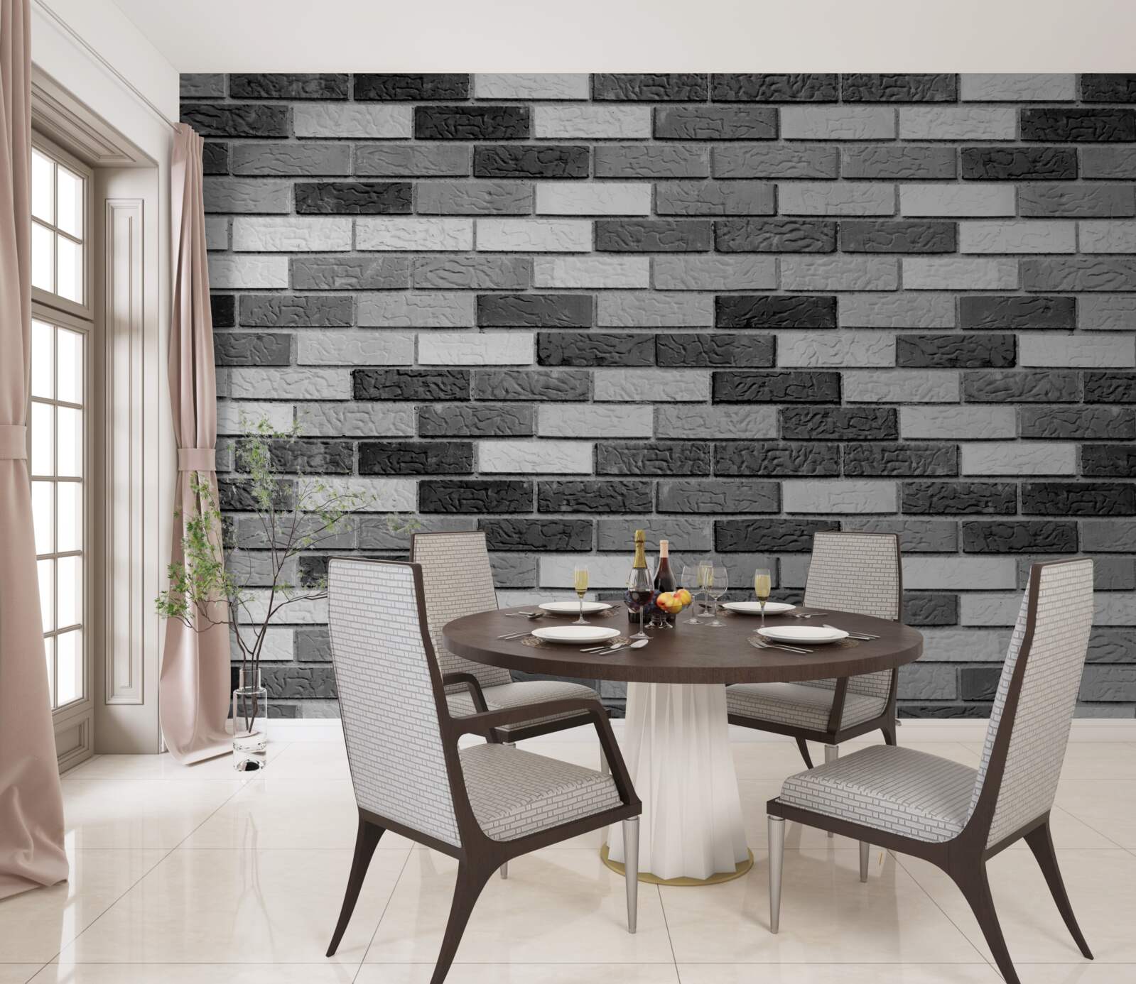 Papier peint Mur de briques noir et blanc