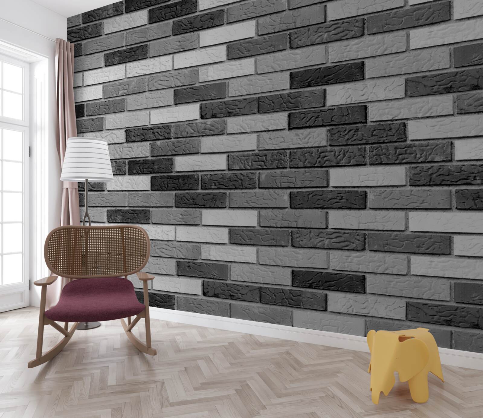 Papier peint Mur de briques noir et blanc