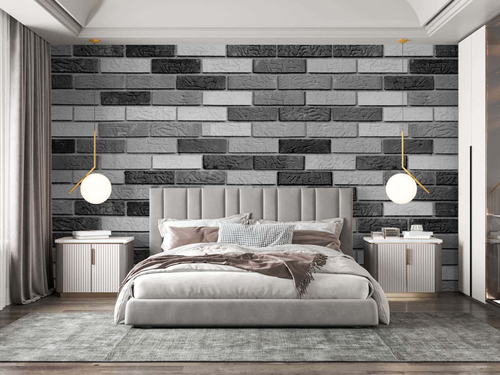 Papier peint Mur de briques noir et blanc