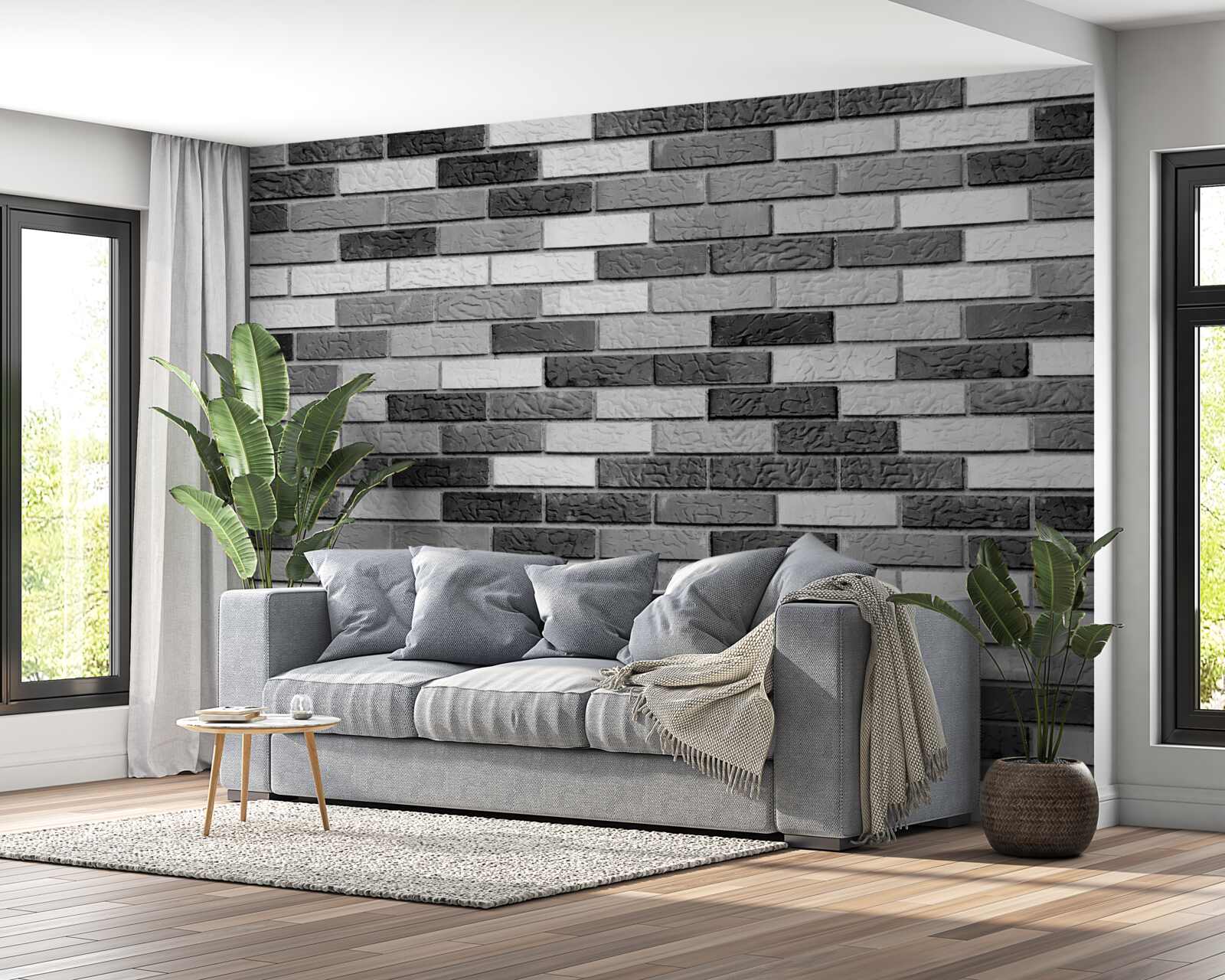 Papier peint Mur de briques noir et blanc