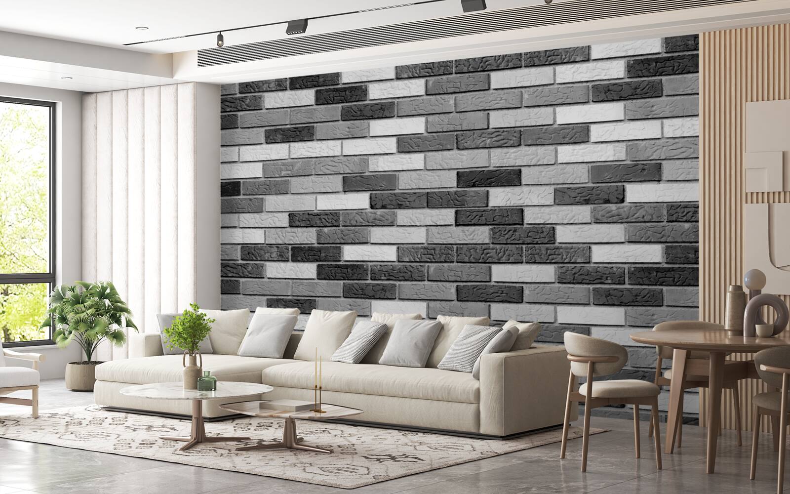 Papier peint Mur de briques noir et blanc