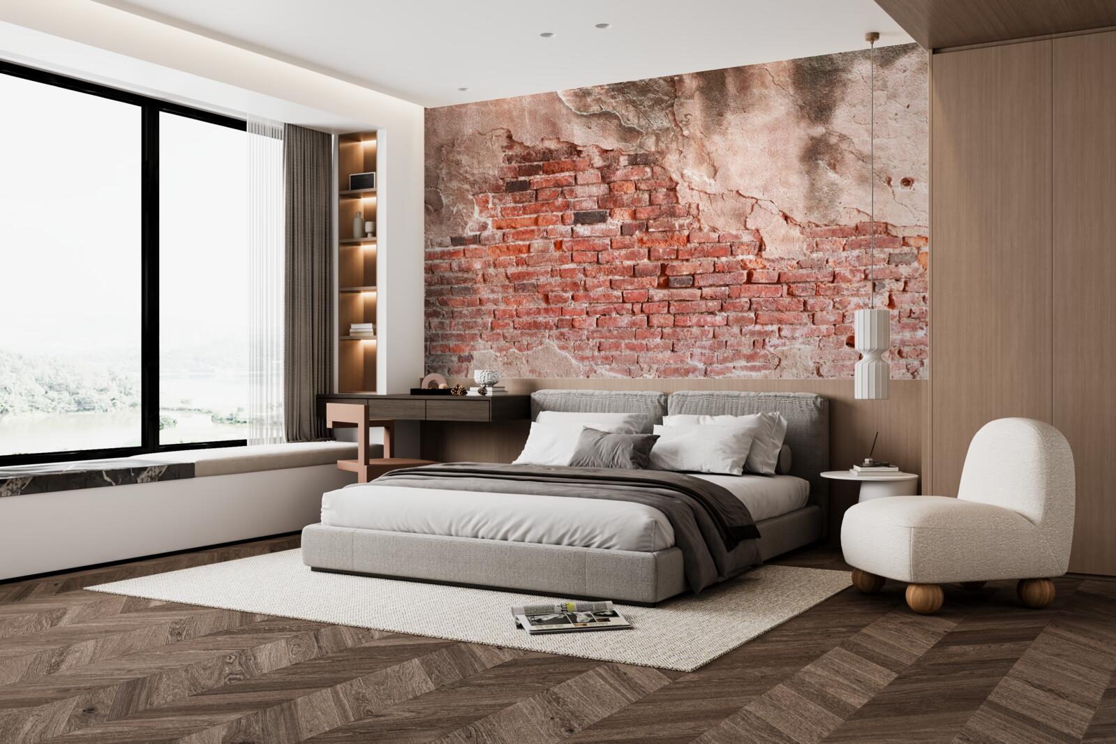 Papier peint Mur recouvert de briques effritées