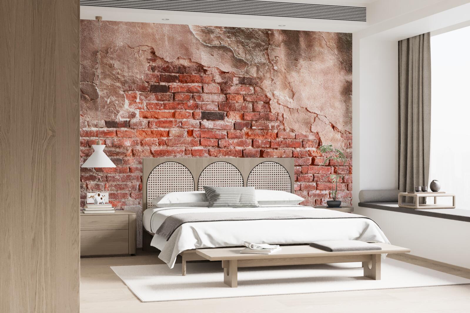 Papier peint Mur recouvert de briques effritées