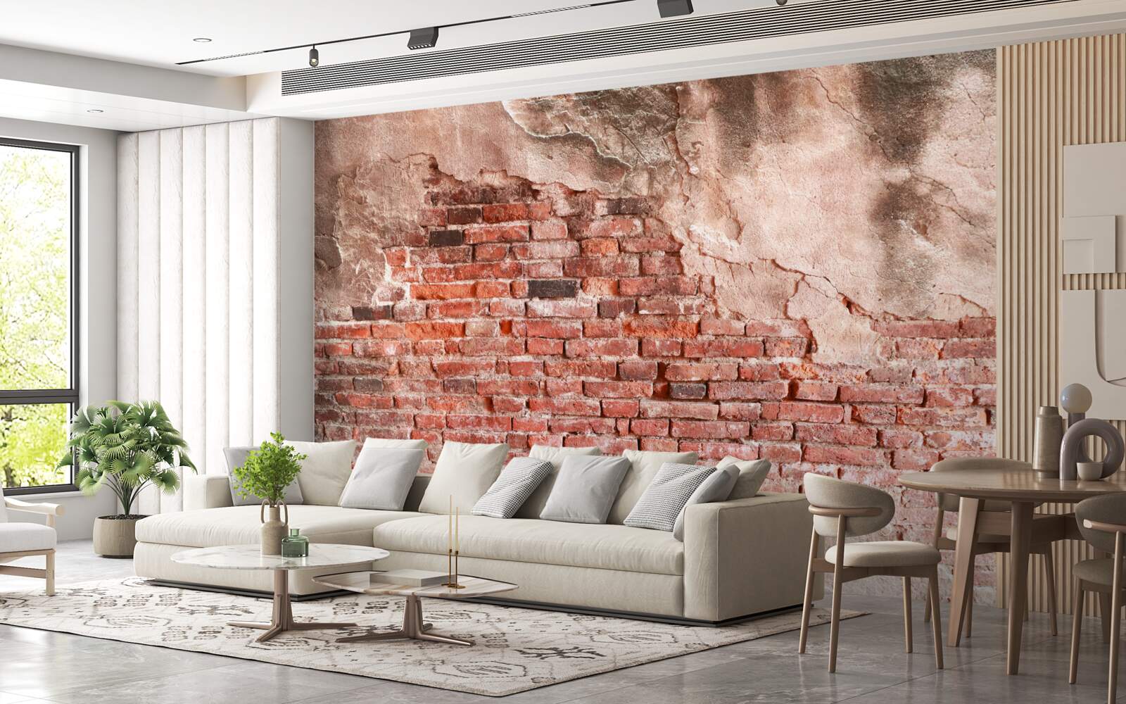 Papier peint Mur recouvert de briques effritées