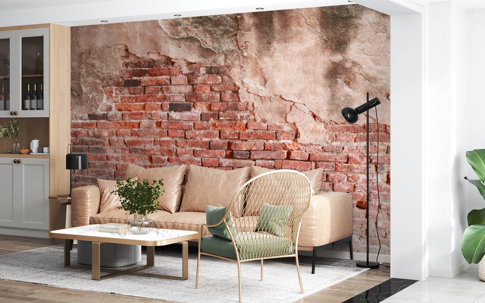 Papier peint Mur recouvert de briques effritées