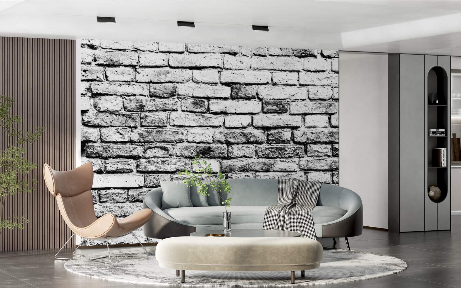 Papier peint structure murale en briques grises