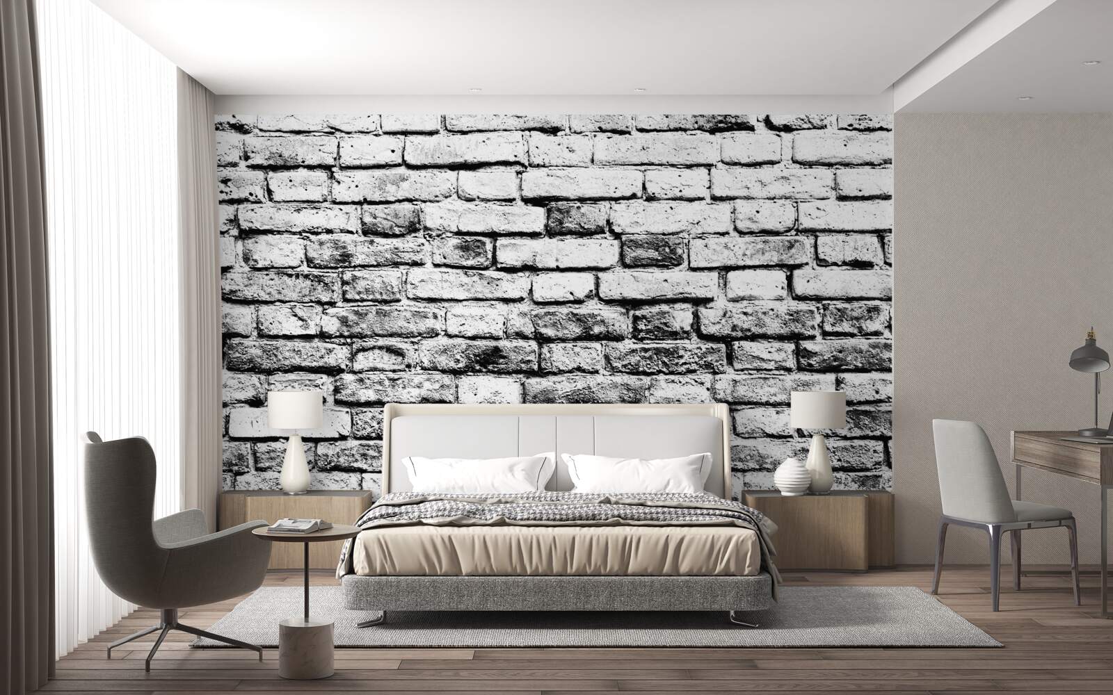 Papier peint structure murale en briques grises