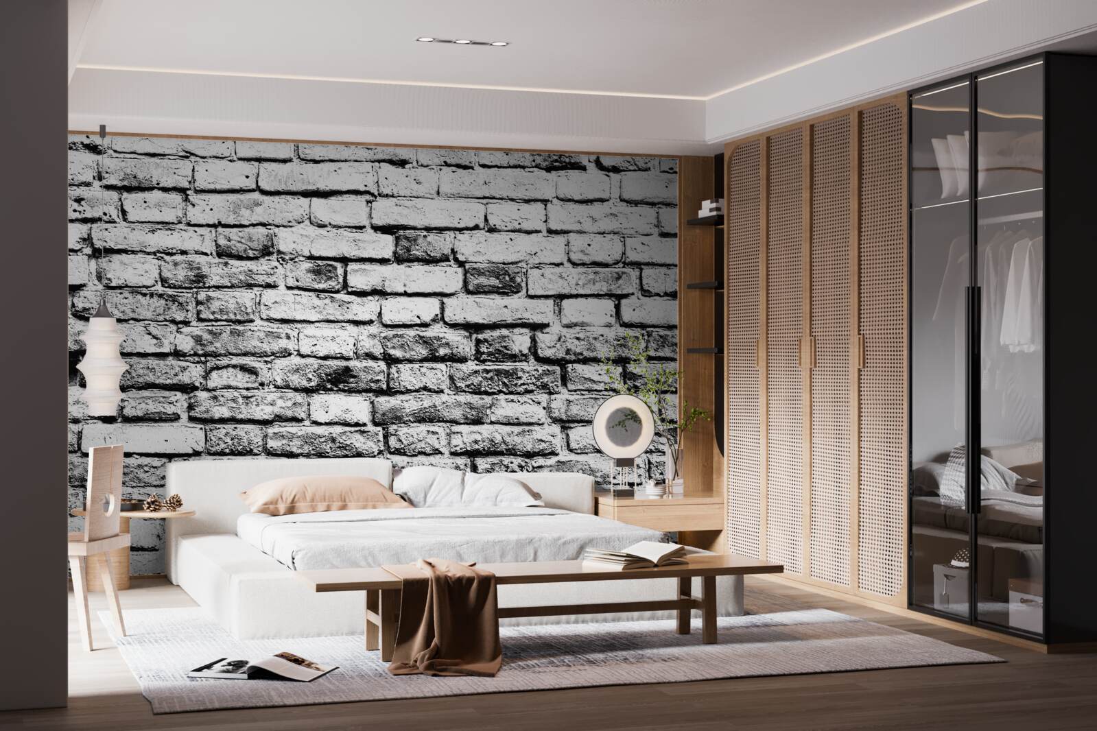 Papier peint structure murale en briques grises