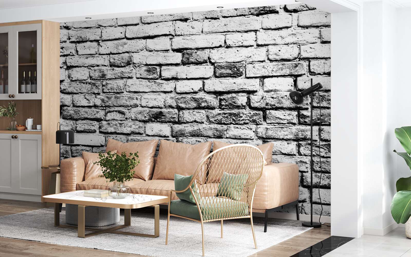 Papier peint structure murale en briques grises