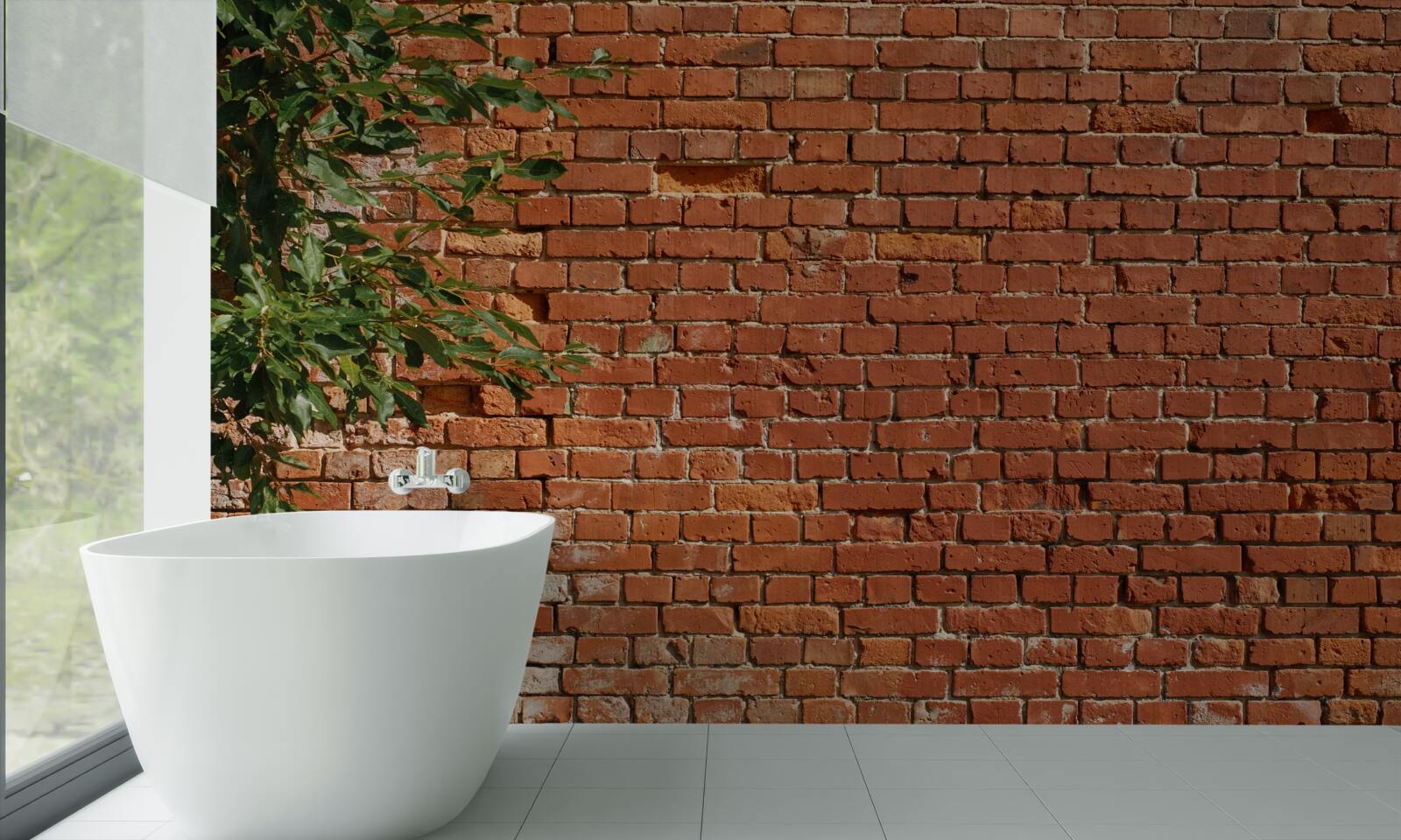 Papier peint une branche de bois à côté d'une barrière en briques