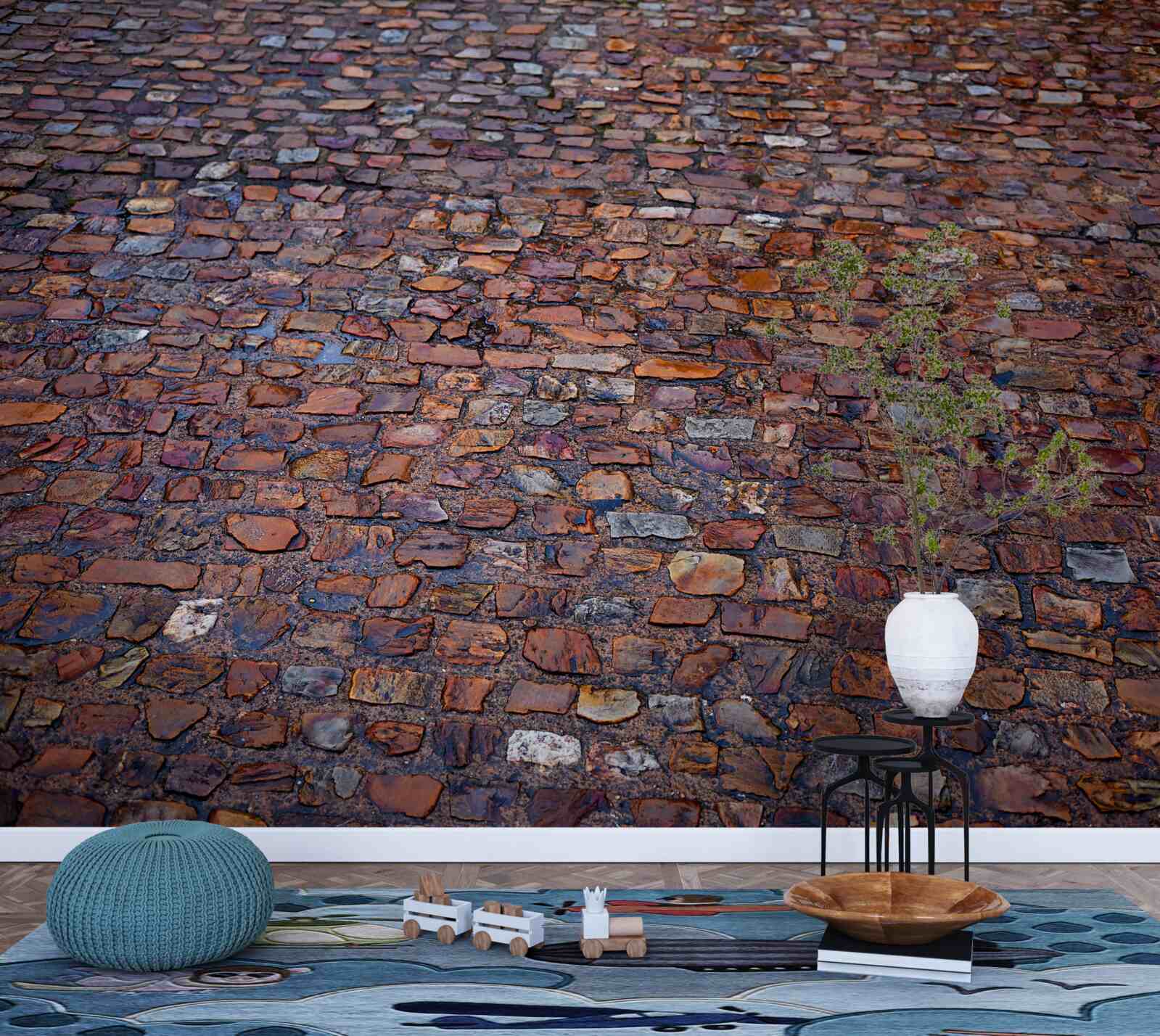 Papier peint rue ancienne pavée de galets