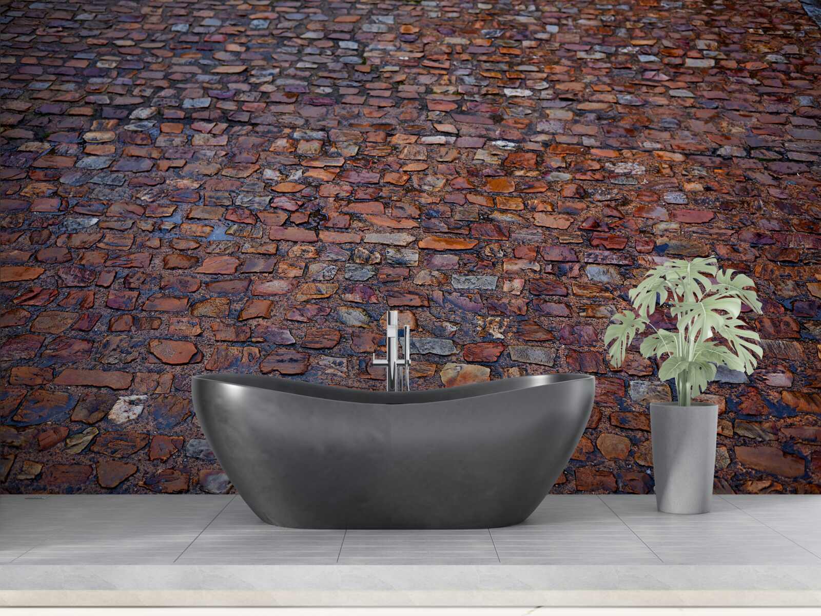 Papier peint rue ancienne pavée de galets