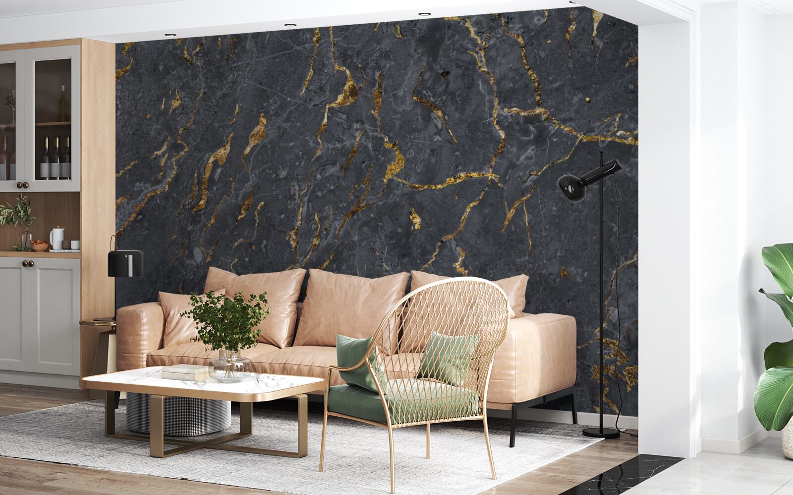 Papier peint fond de marbre noir avec particules d'or