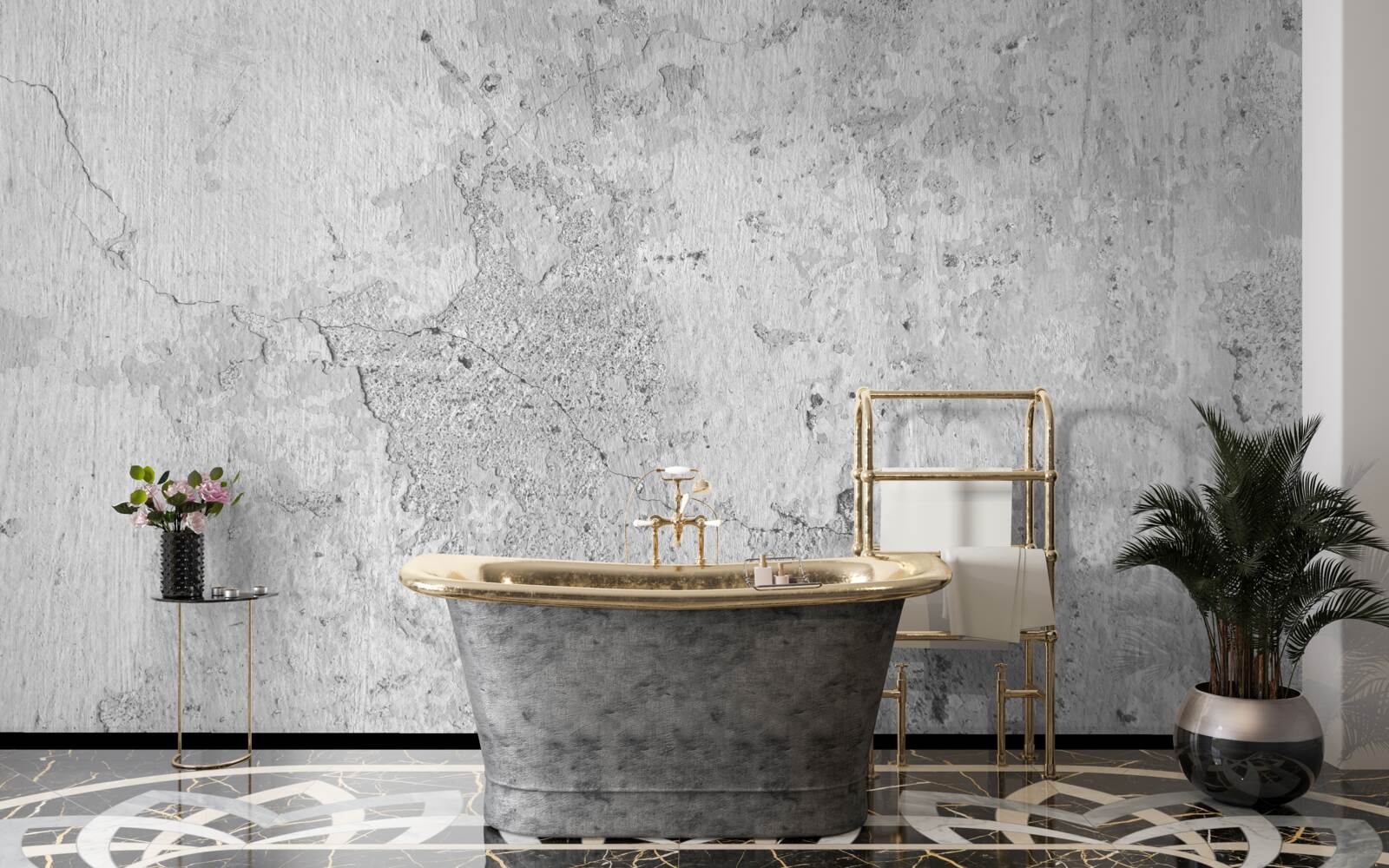 Papier peint le ciment est gris et couvert de rayures