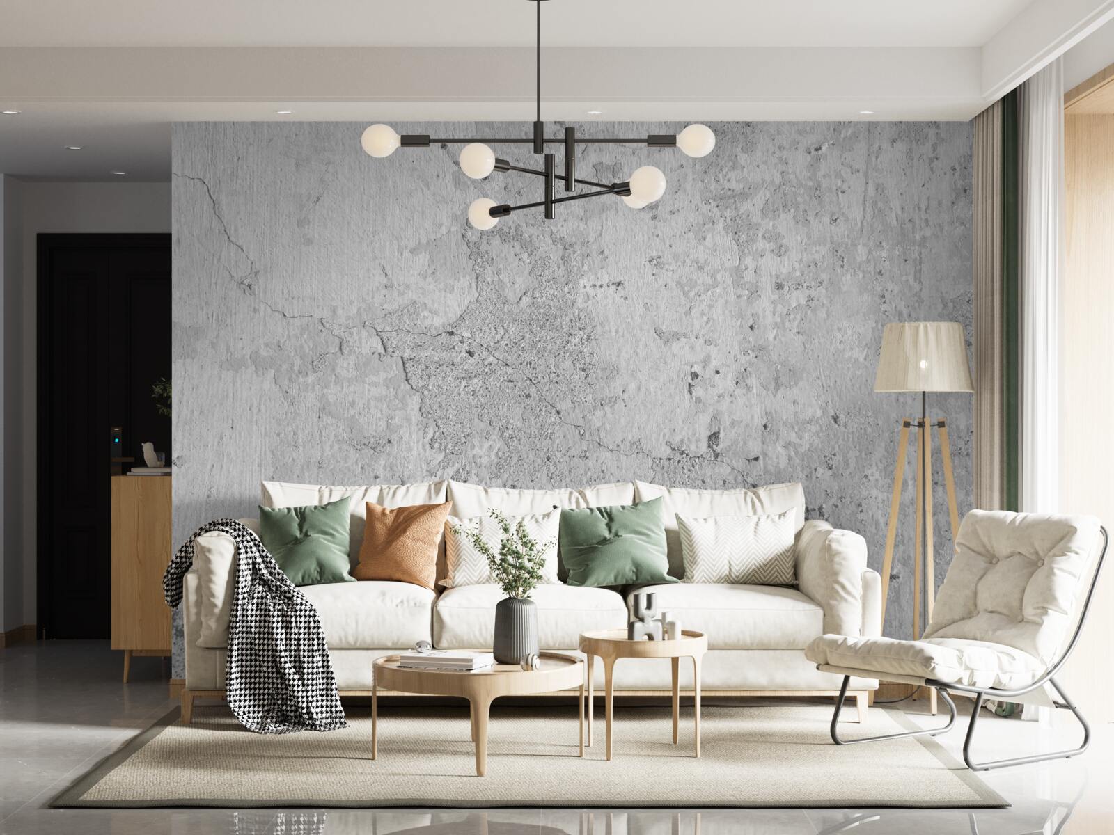 Papier peint le ciment est gris et couvert de rayures