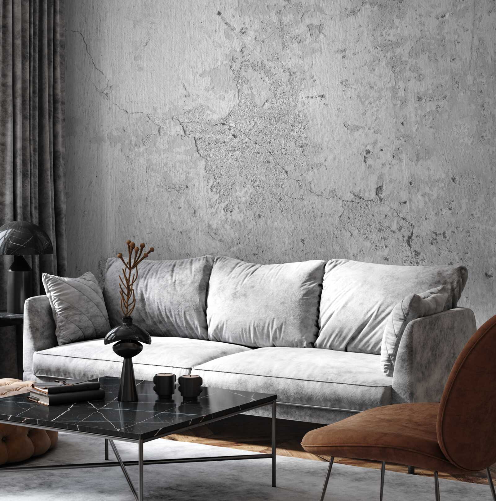 Papier peint le ciment est gris et couvert de rayures