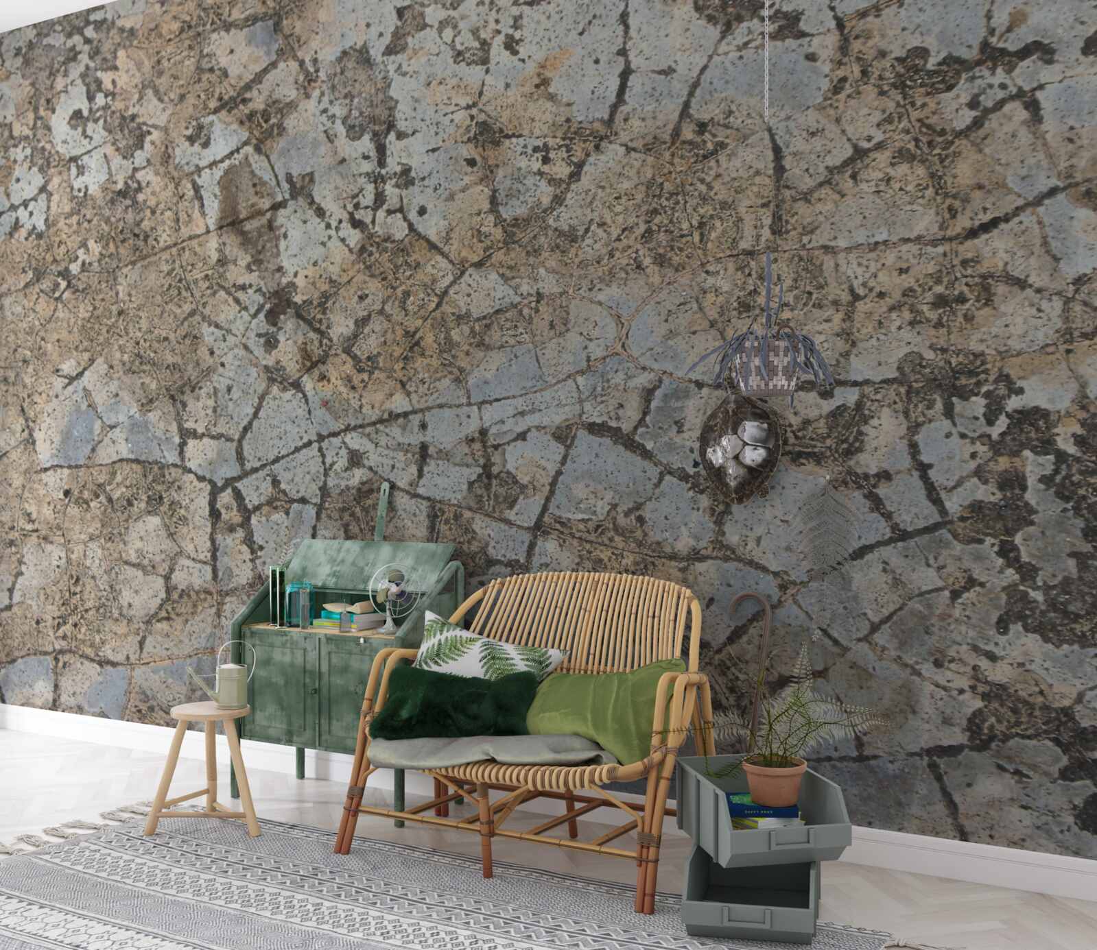 Papier peint surface en marbre, parsemée de fissures