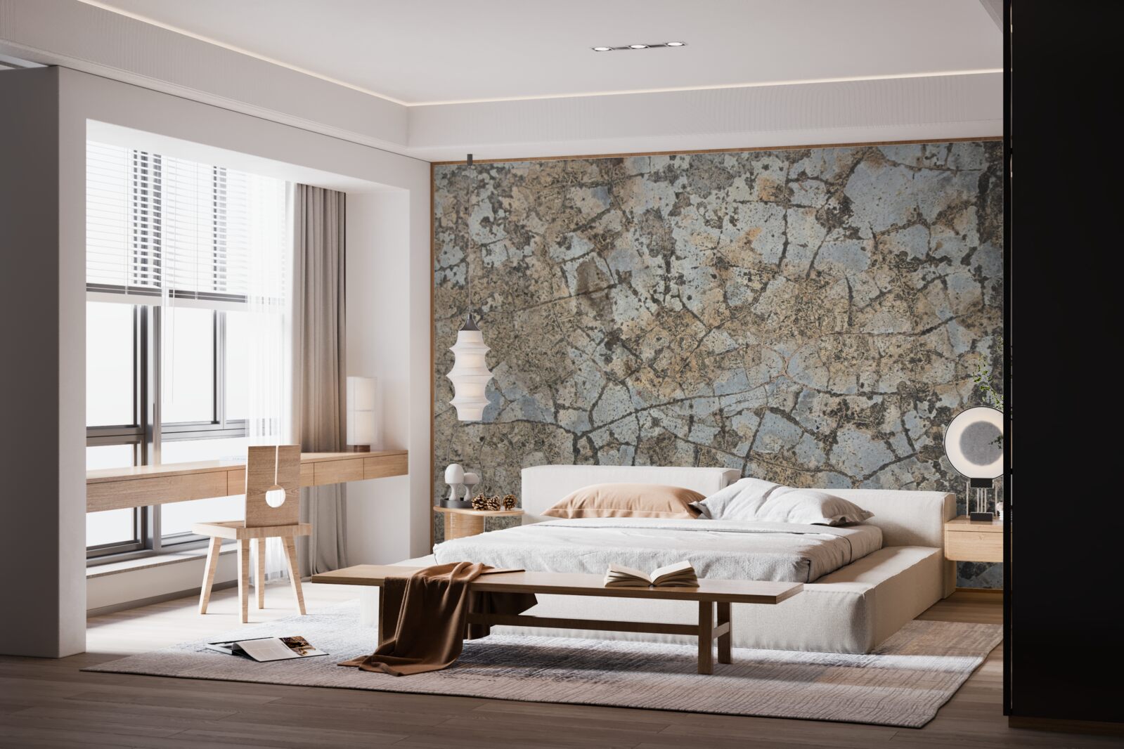 Papier peint surface en marbre, parsemée de fissures