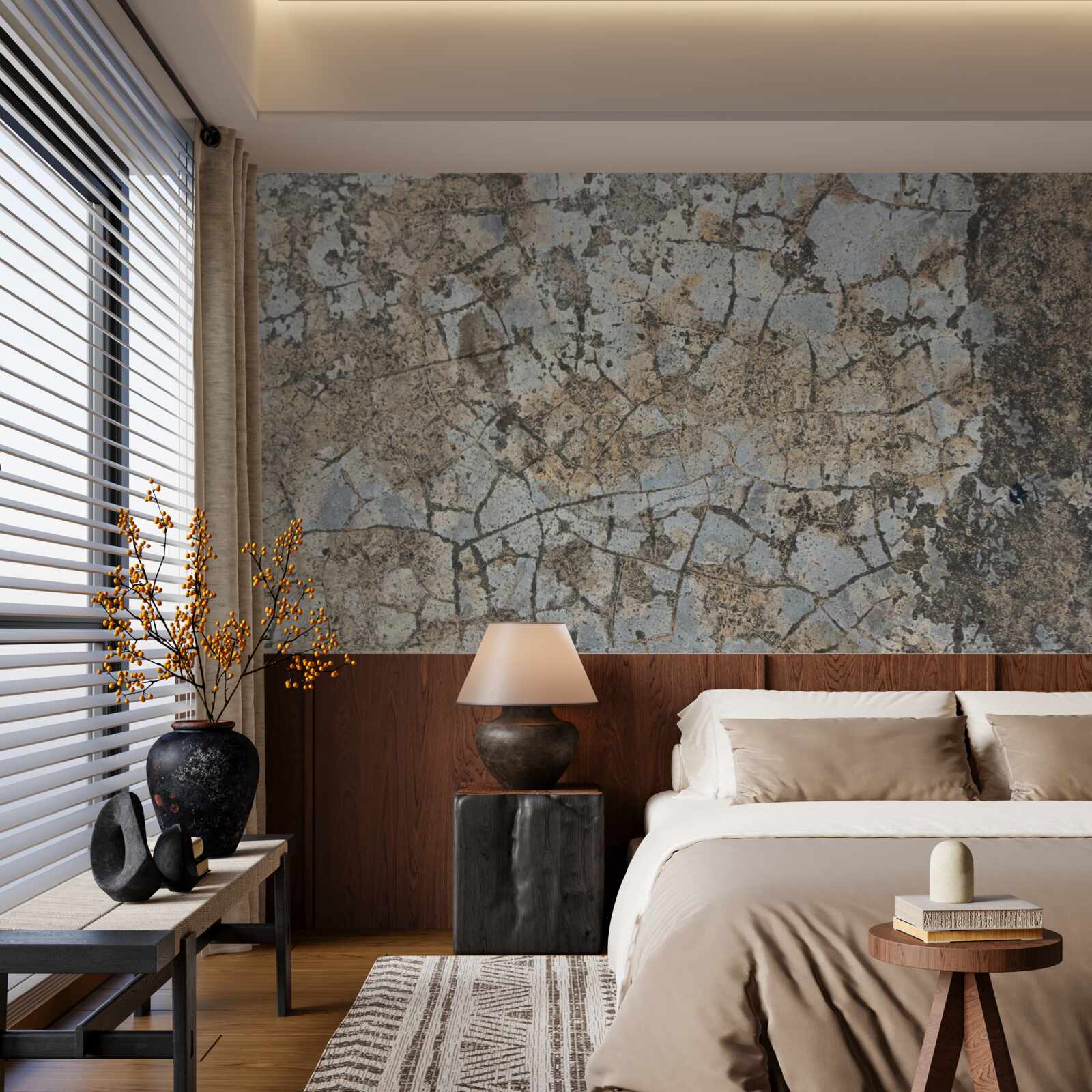 Papier peint surface en marbre, parsemée de fissures