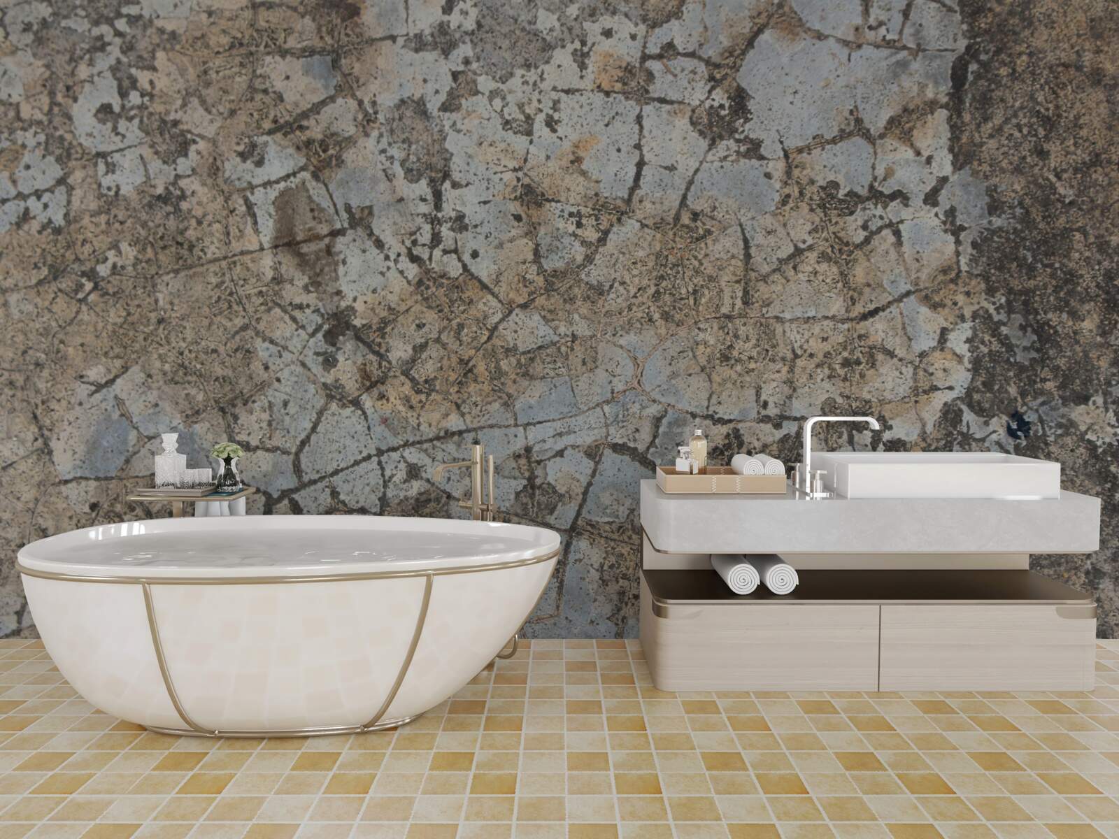 Papier peint surface en marbre, parsemée de fissures