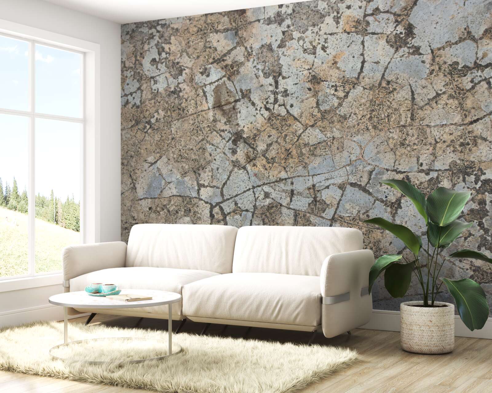 Papier peint surface en marbre, parsemée de fissures
