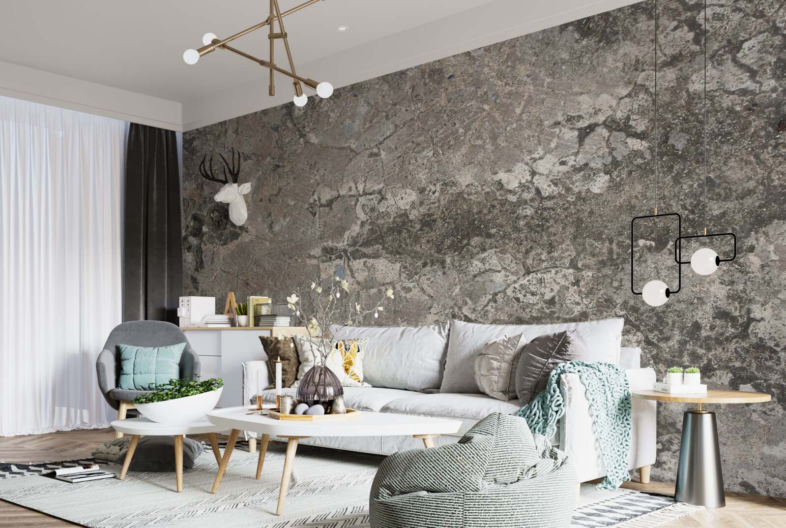 Papier peint roche granitique grise