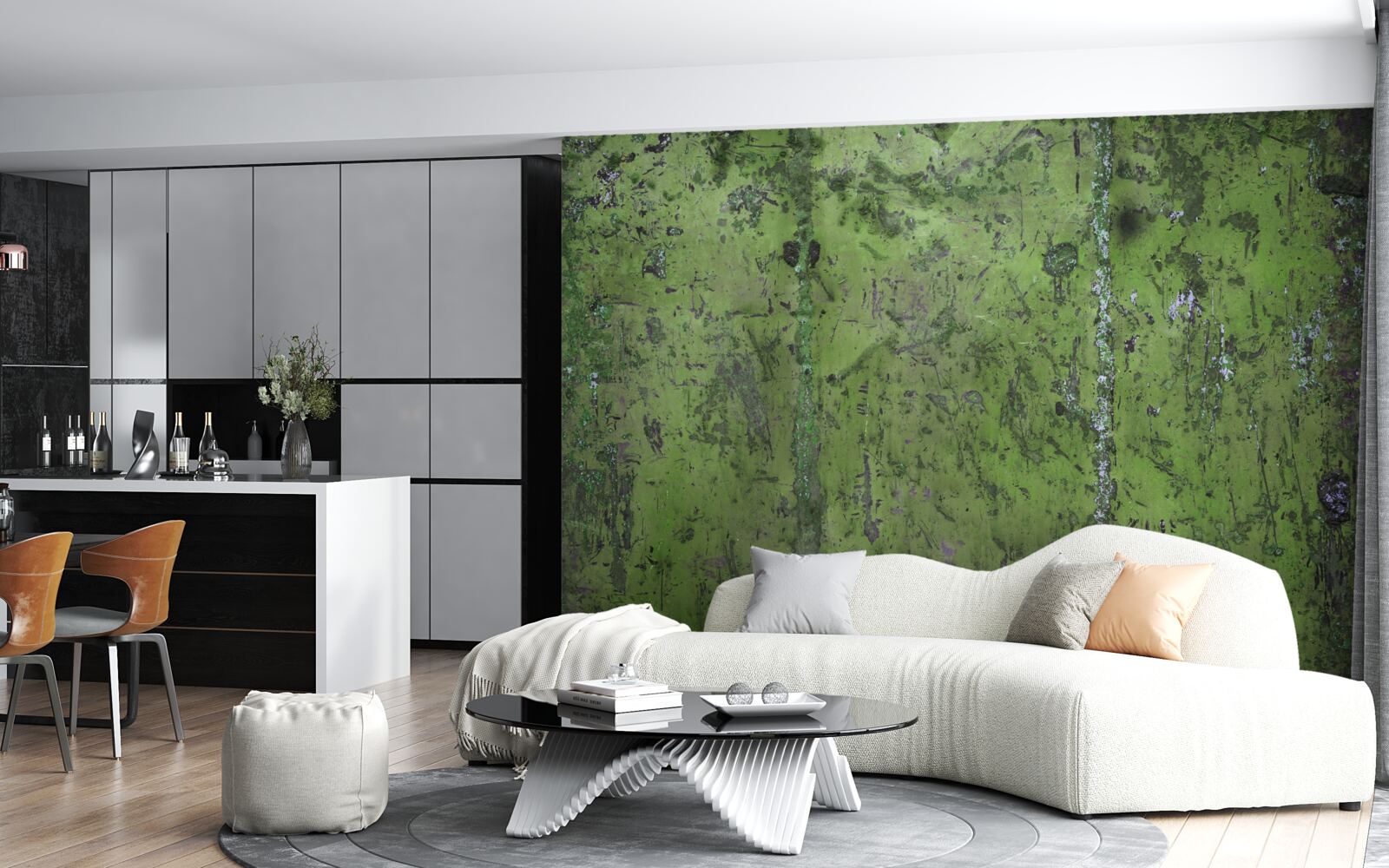 Papier peint Mur recouvert de rouille verte