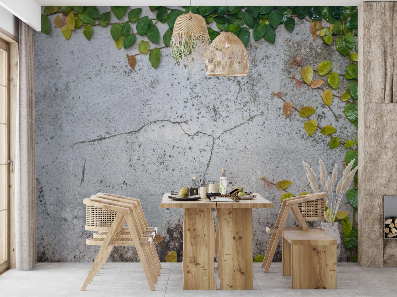 Papier peint les feuilles sont vert-jaune sur fond gris