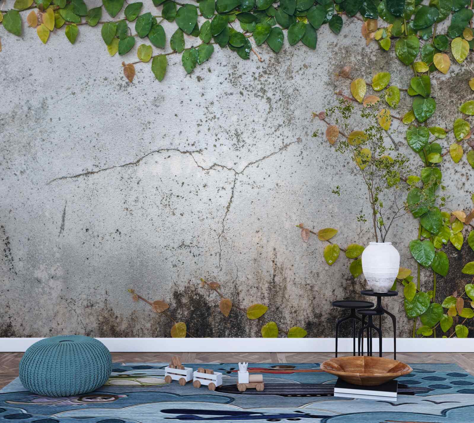 Papier peint les feuilles sont vert-jaune sur fond gris