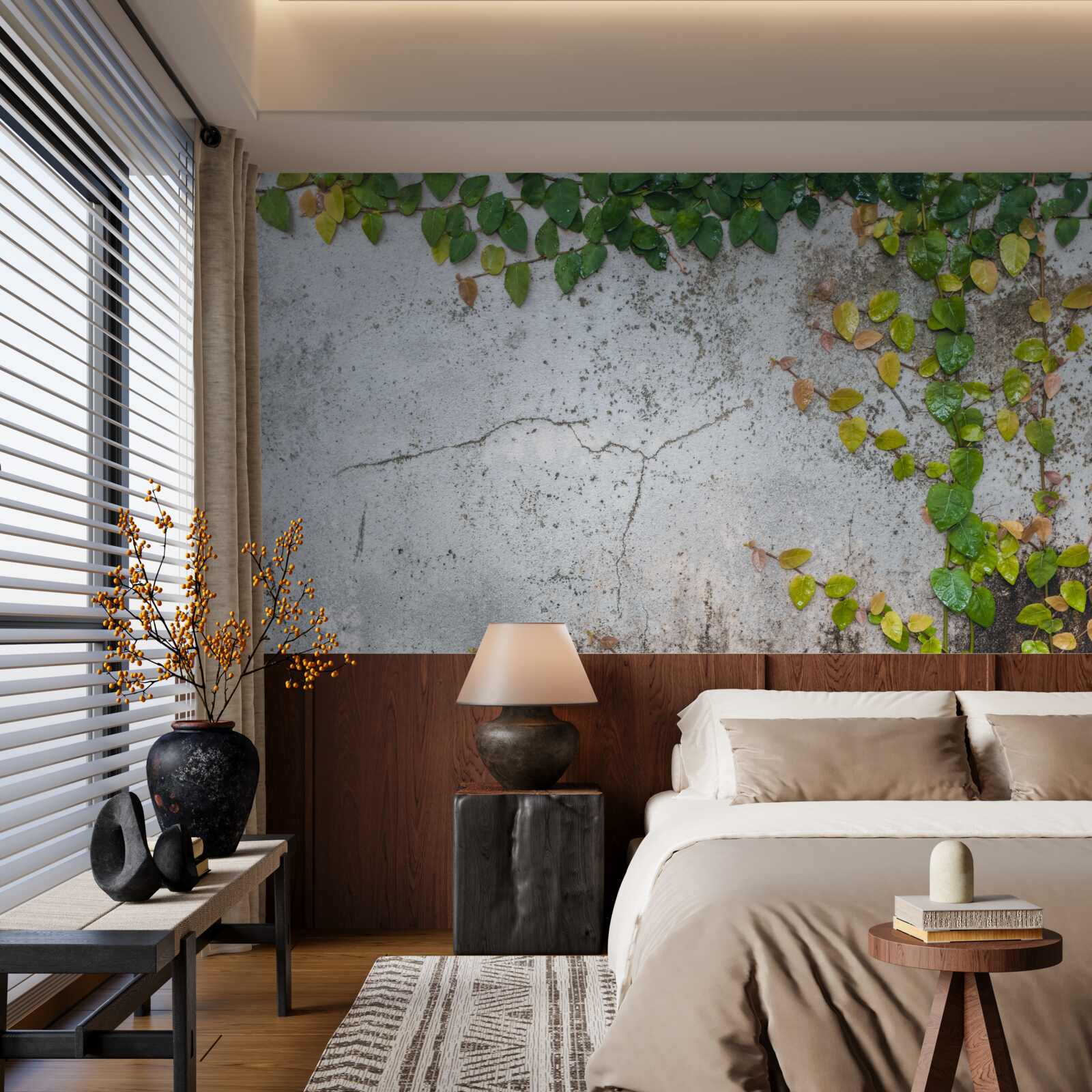 Papier peint les feuilles sont vert-jaune sur fond gris