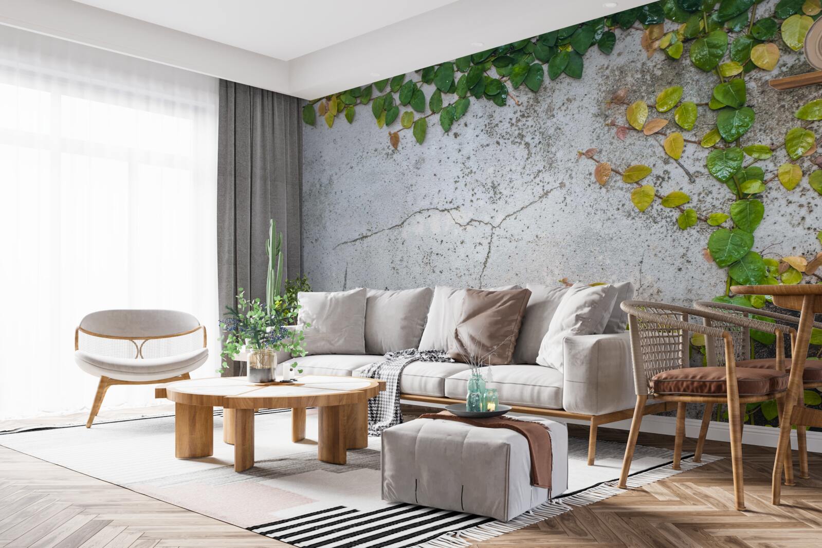 Papier peint les feuilles sont vert-jaune sur fond gris