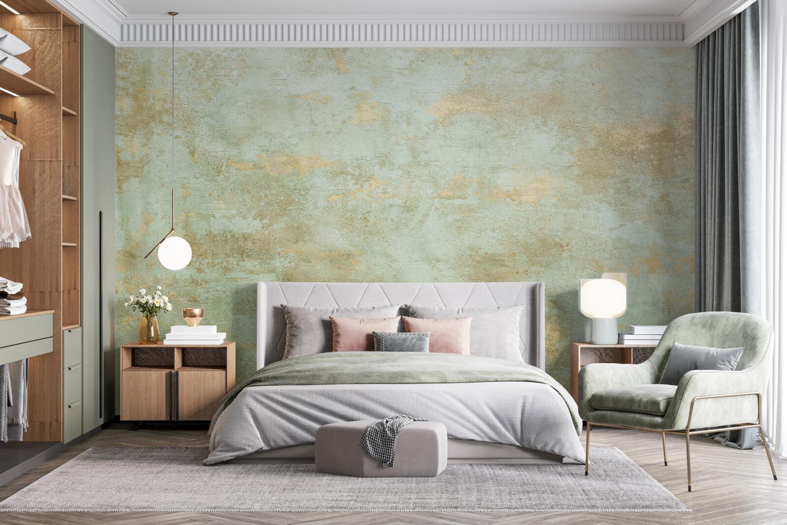 Papier peint or avec kaki