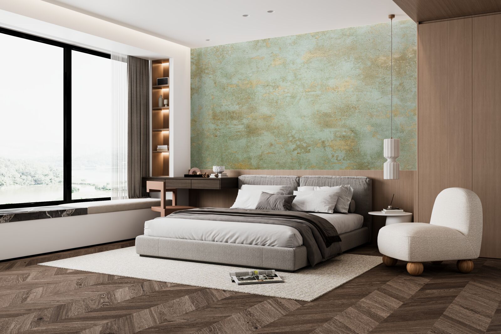 Papier peint or avec kaki