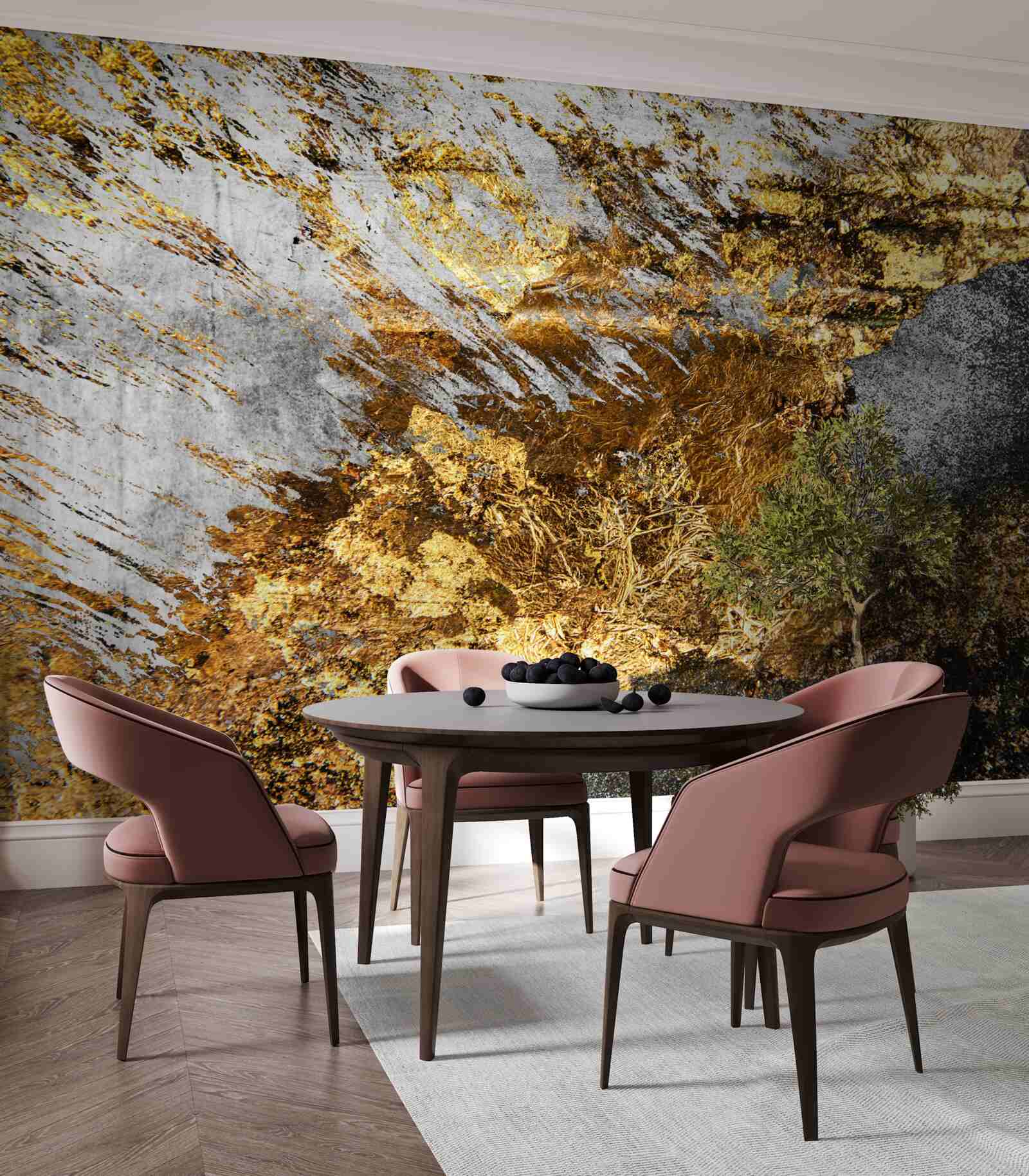 Papier peint pierre naturelle recouverte de poussière d'or