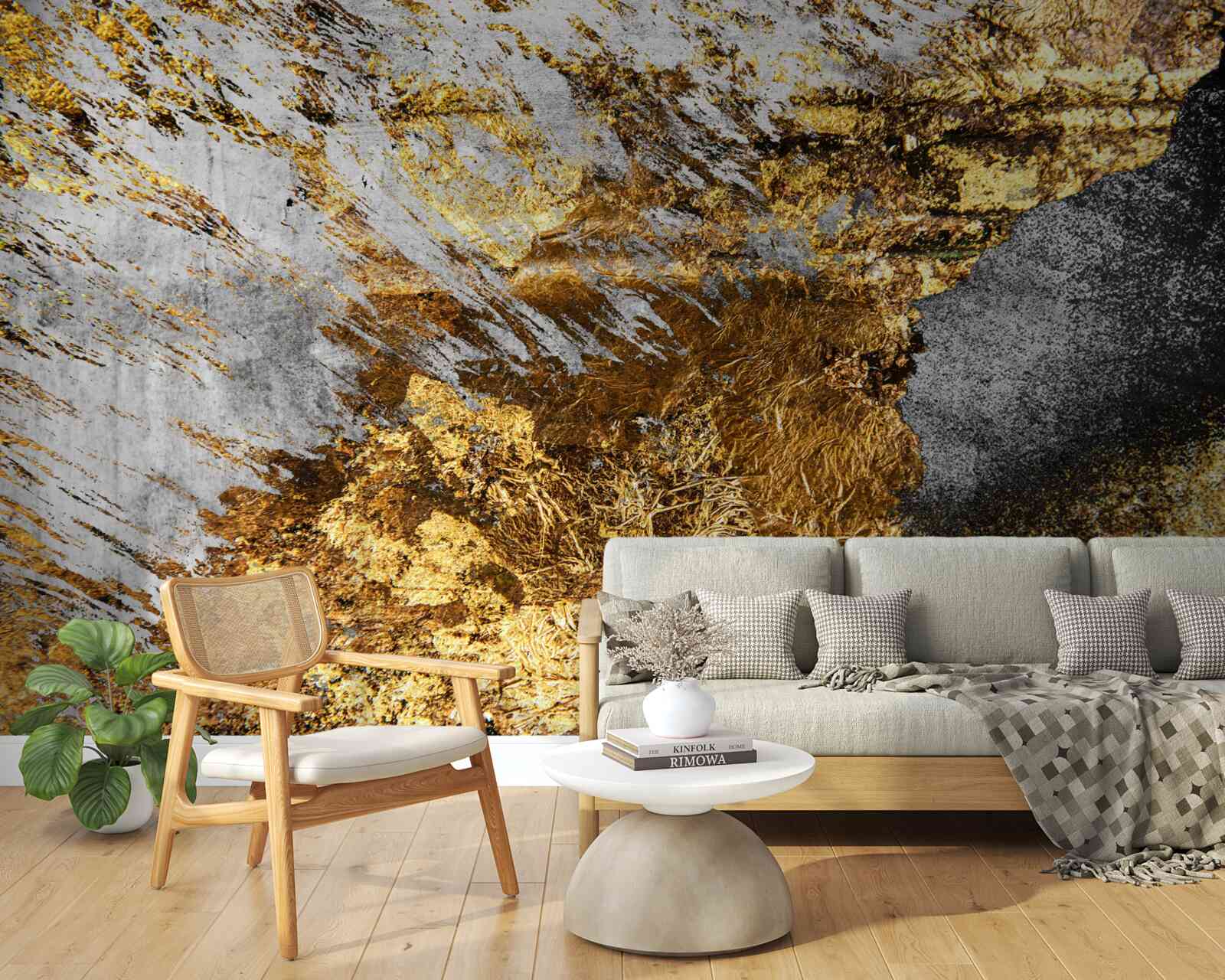 Papier peint pierre naturelle recouverte de poussière d'or